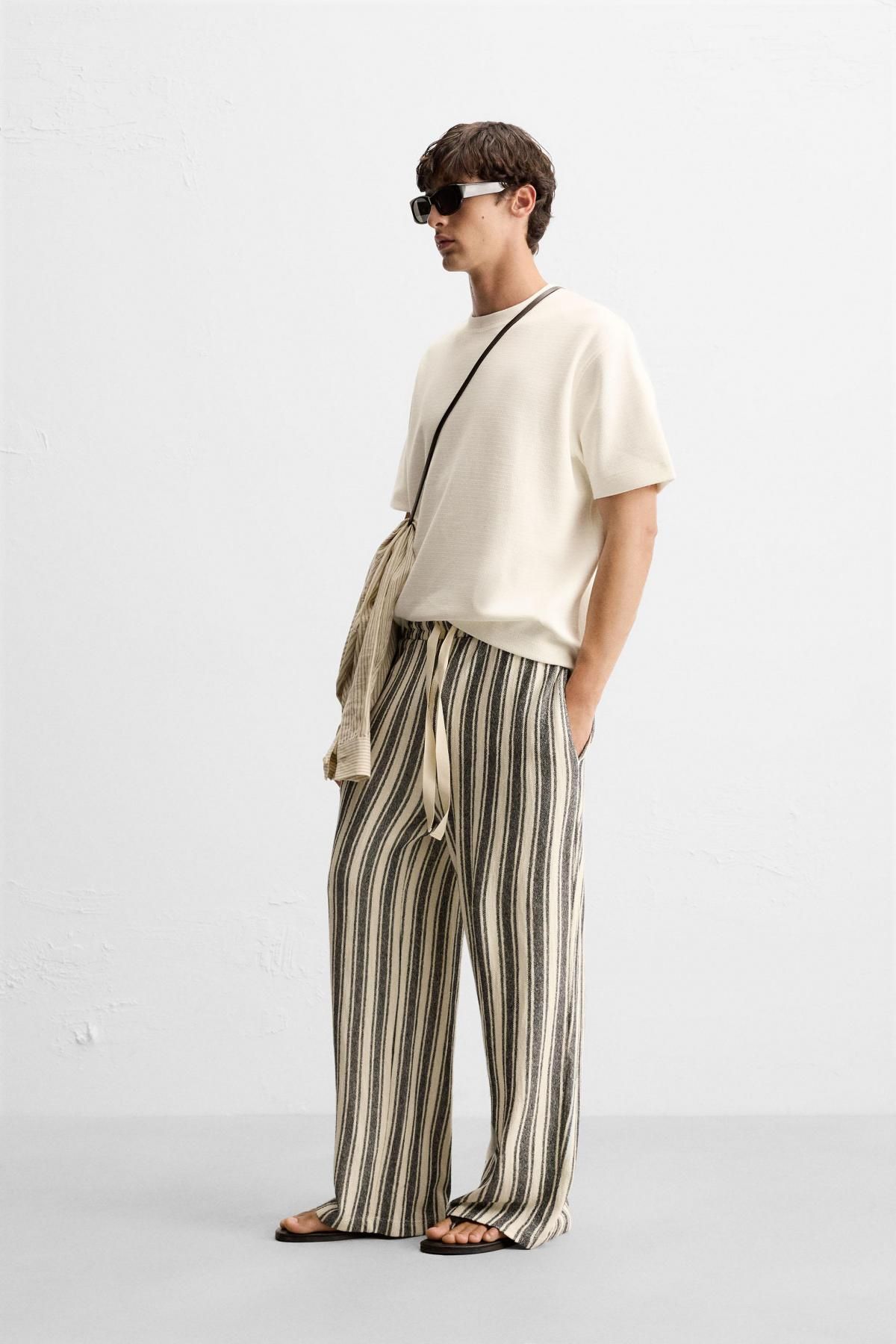 자라 스트라이프 와이드 테크니컬 자카드 팬츠 5039/313 WHITE / NAVY - 상세 이미지 4