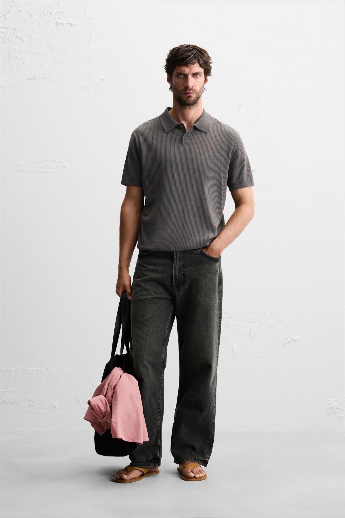 자라 미니멀 다크그레이 코튼 골지 니트 폴로셔츠 2142/420 ANTHRACITE GREY - 상세 이미지 2
