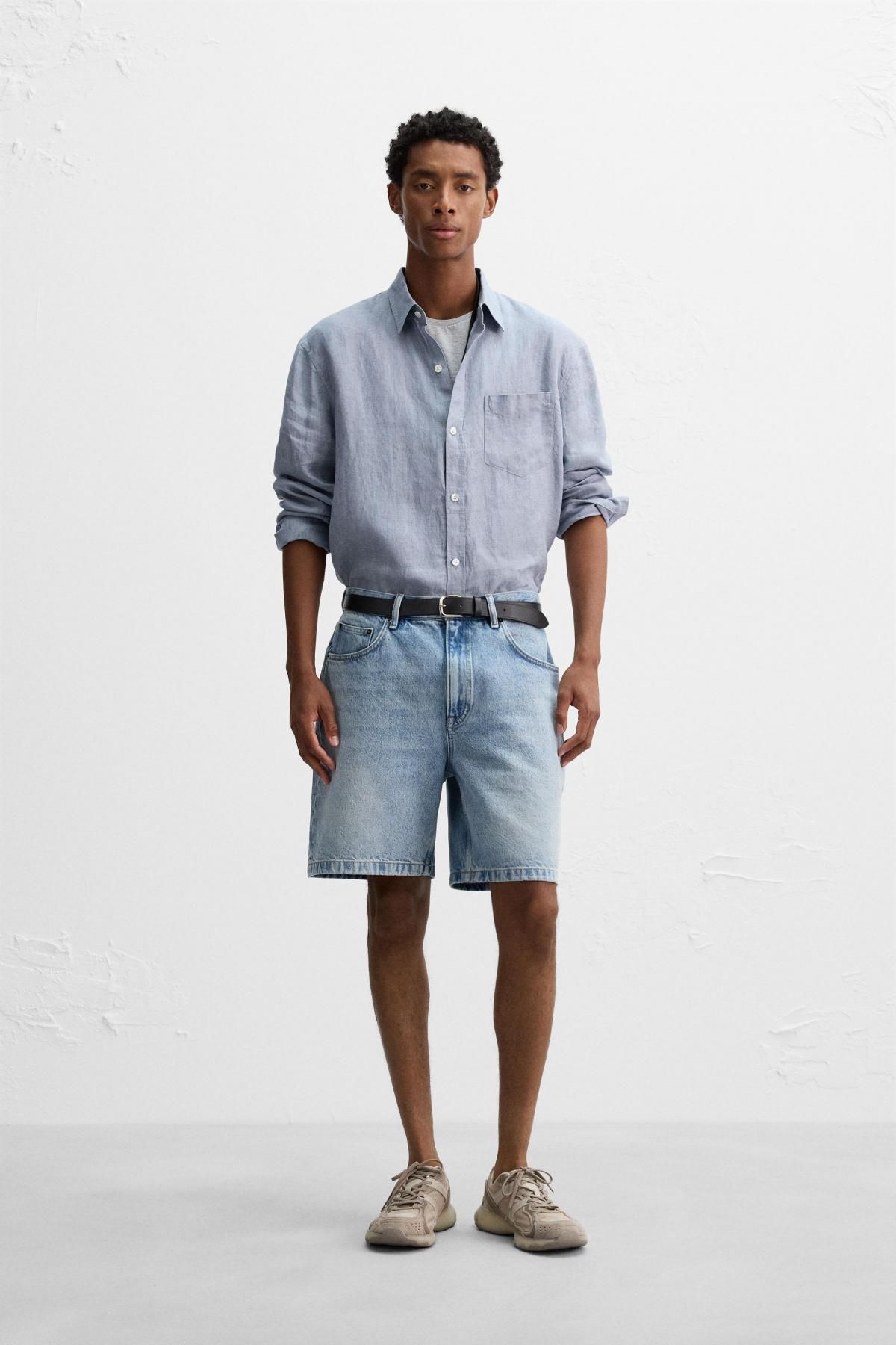 자라 라이트 데님 레귤러핏 버뮤다 반바지 9942/340 LIGHT BLUE - 상세 이미지 2