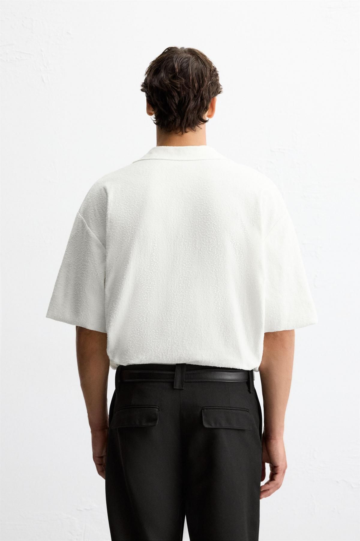 자라 화이트 테리 텍스처 릴렉스핏 반팔 셔츠 4087/317 WHITE - 상세 이미지 4