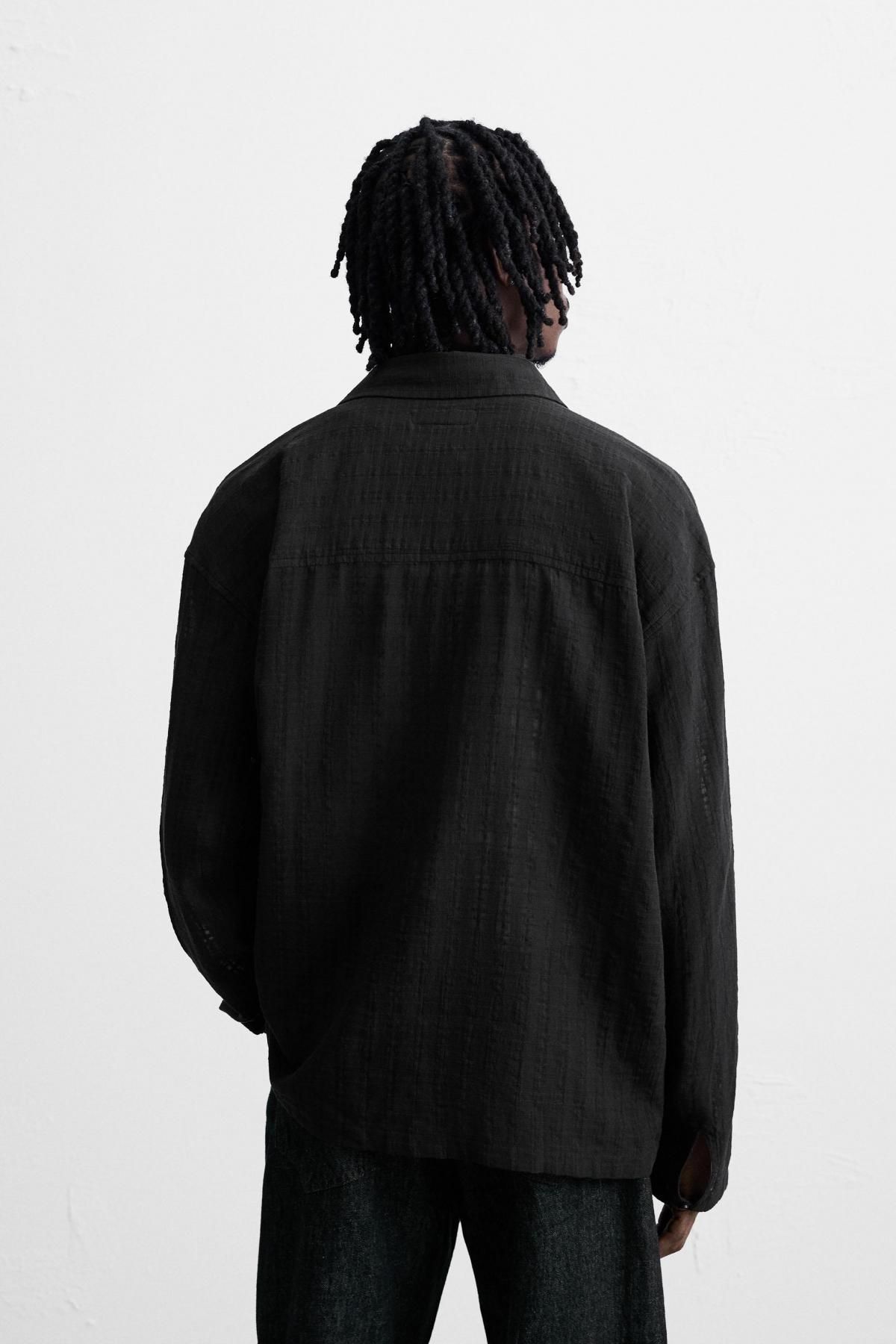 자라 텍스처 세미시스루 긴팔 셔츠 6103/325 BLACK - 상세 이미지 4