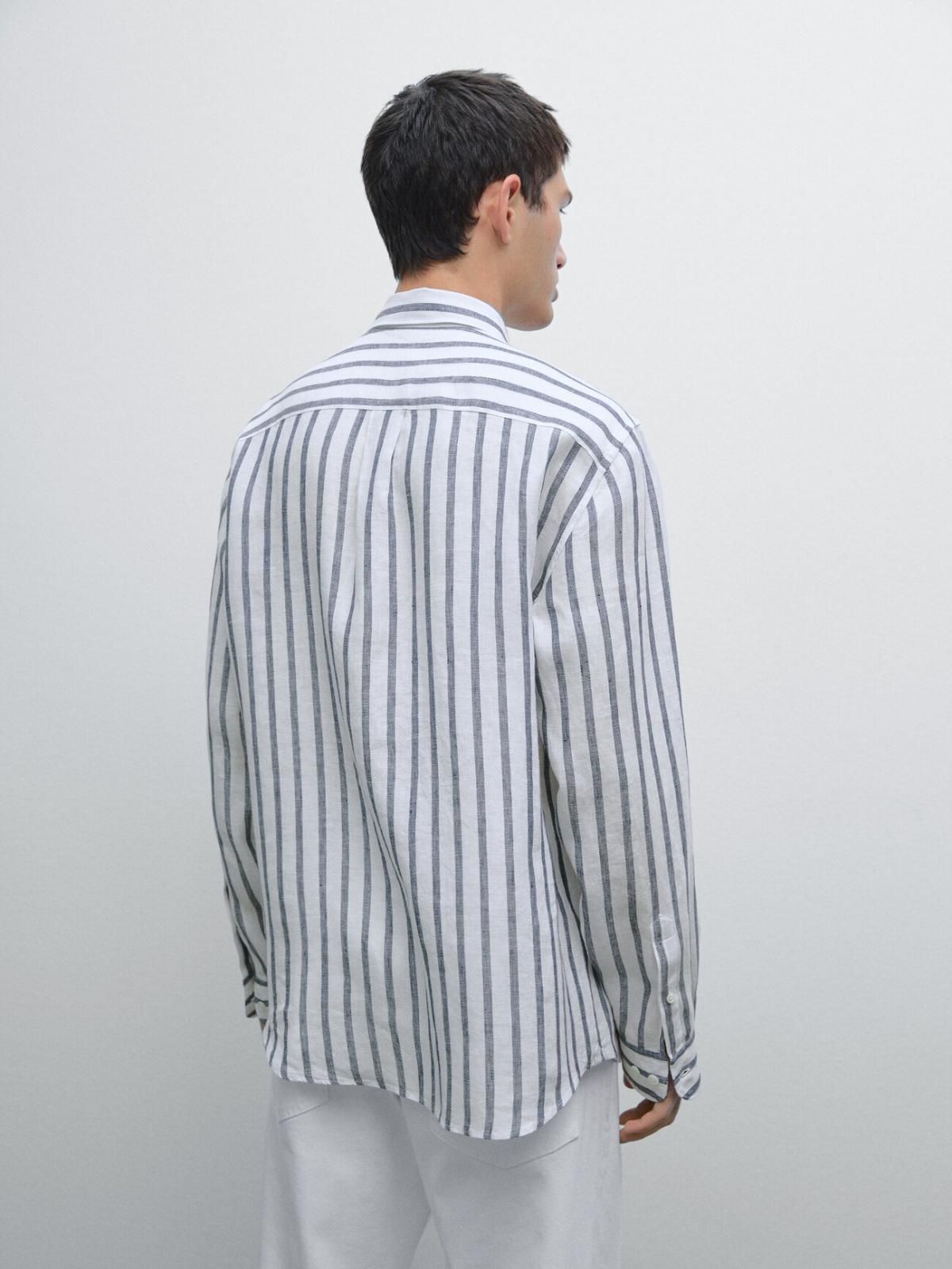 마시모두띠 리넨 스트라이프 레귤러핏 긴팔 셔츠 0181/726 DEEP BLUE - 상세 이미지 5