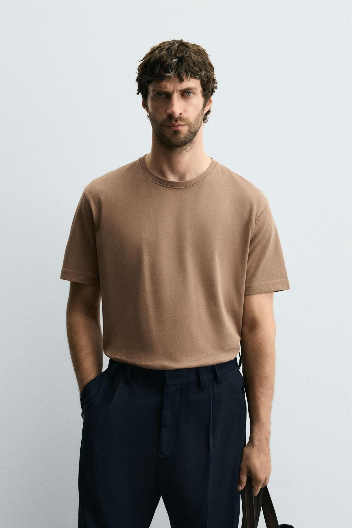 자라 브라운 워싱 레귤러핏 라운드 반팔 티셔츠 9240/305 LIGHT BROWN - 상세 이미지 3