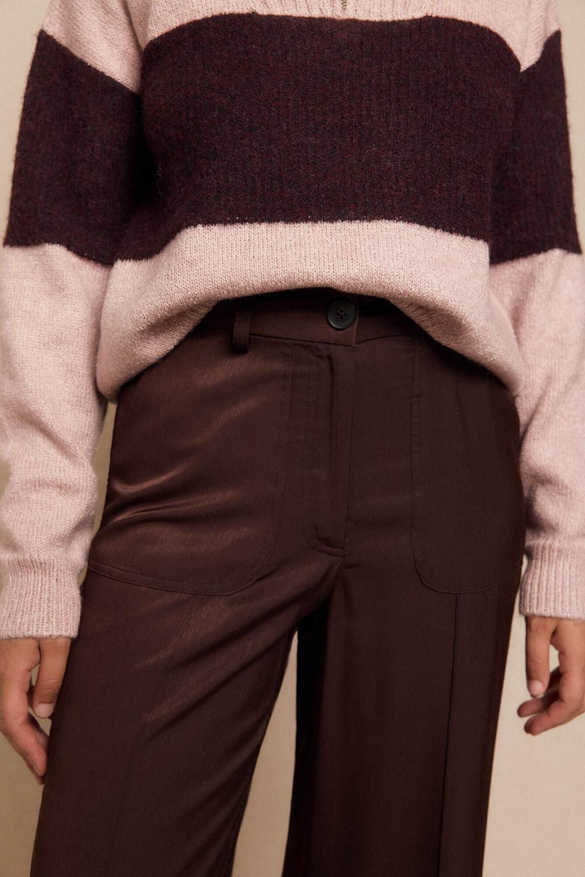 슬로우러브 새틴 와이드 팬츠 브라운 3722129 MARRON OSCURO - 상세 이미지 4