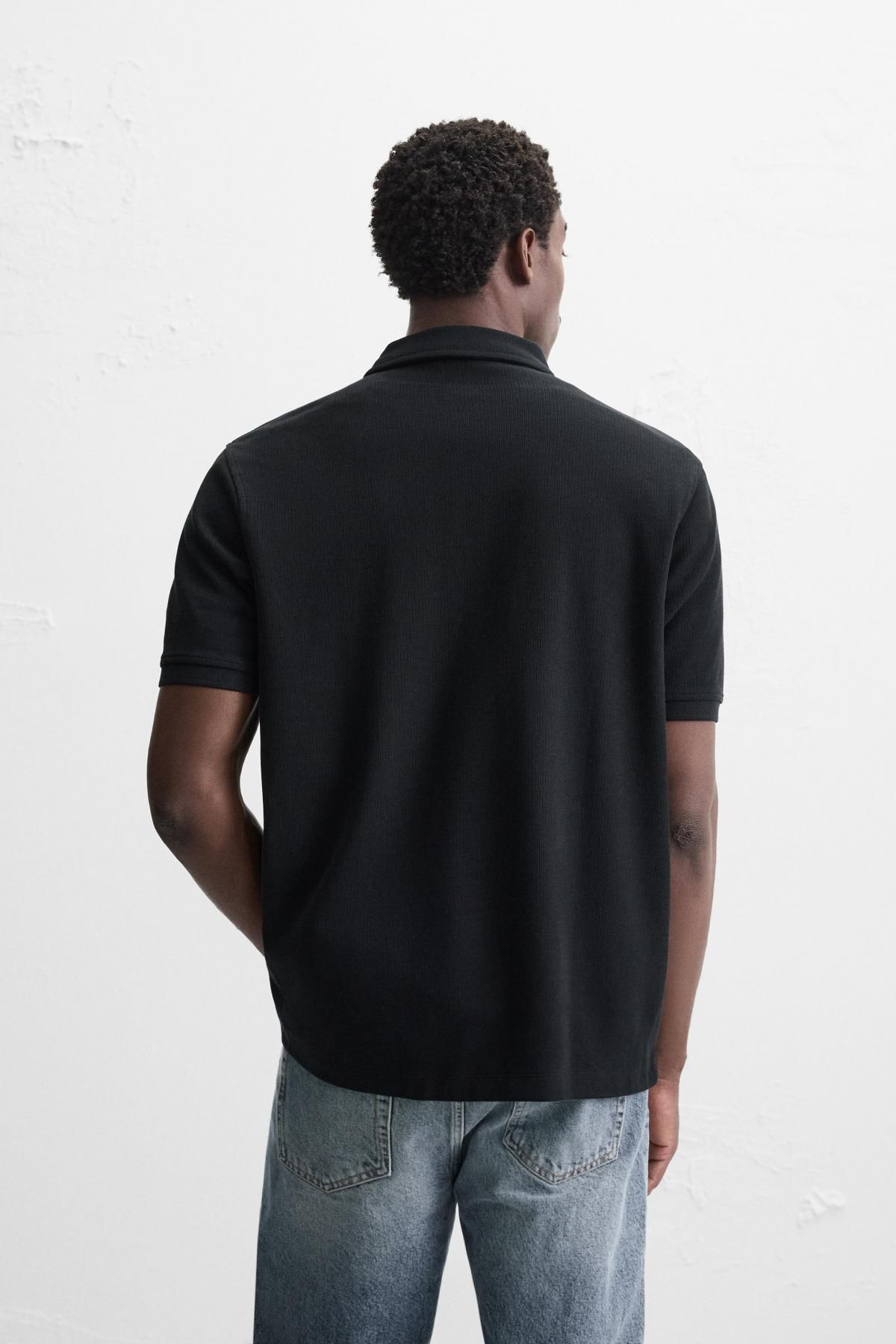 자라 베이직 텍스처 반팔 폴로셔츠 4092/400 BLACK - 상세 이미지 4