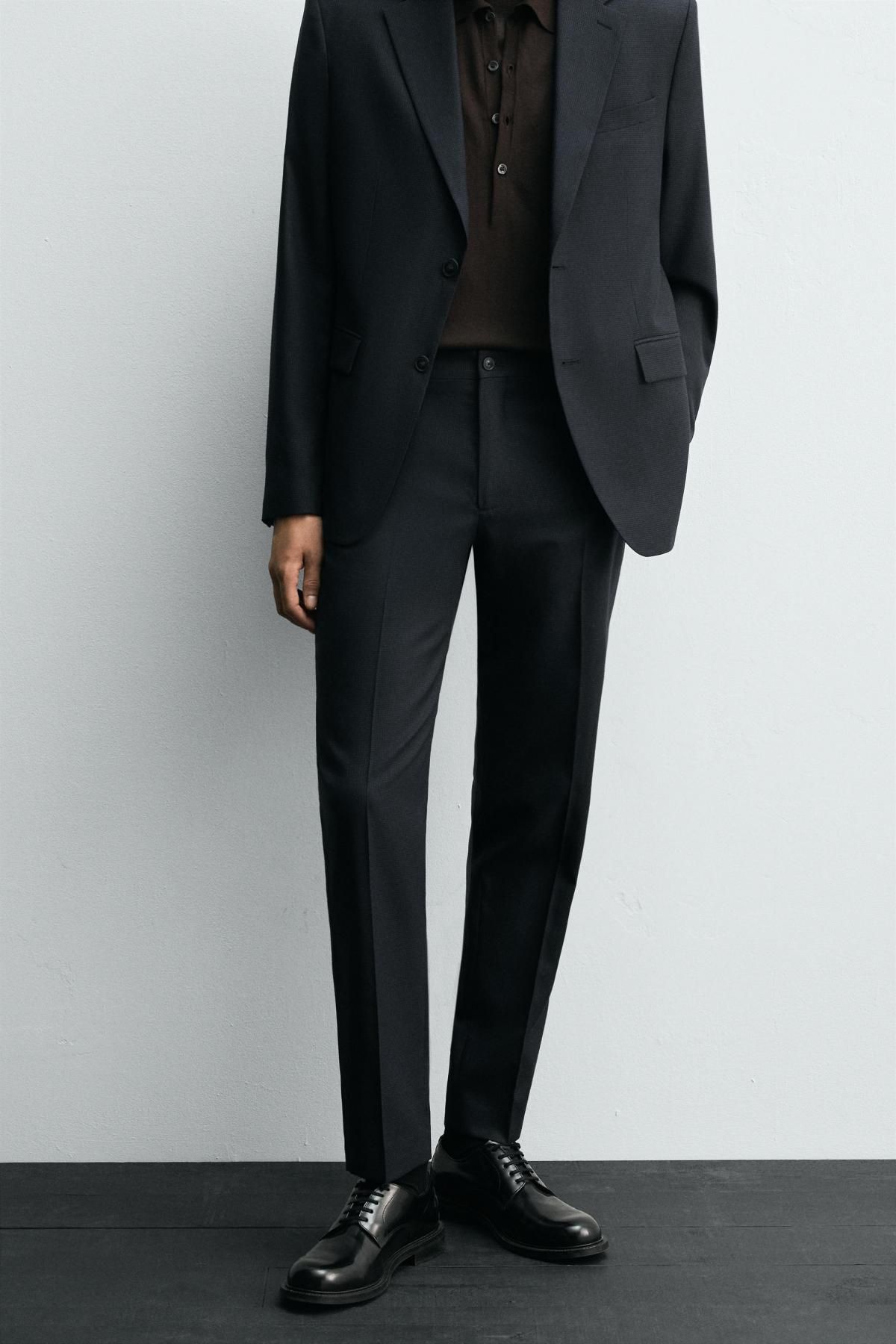 자라 슬림핏 테크니컬 하운드투스 정장 팬츠 1564/331 NAVY BLUE - 상품 이미지