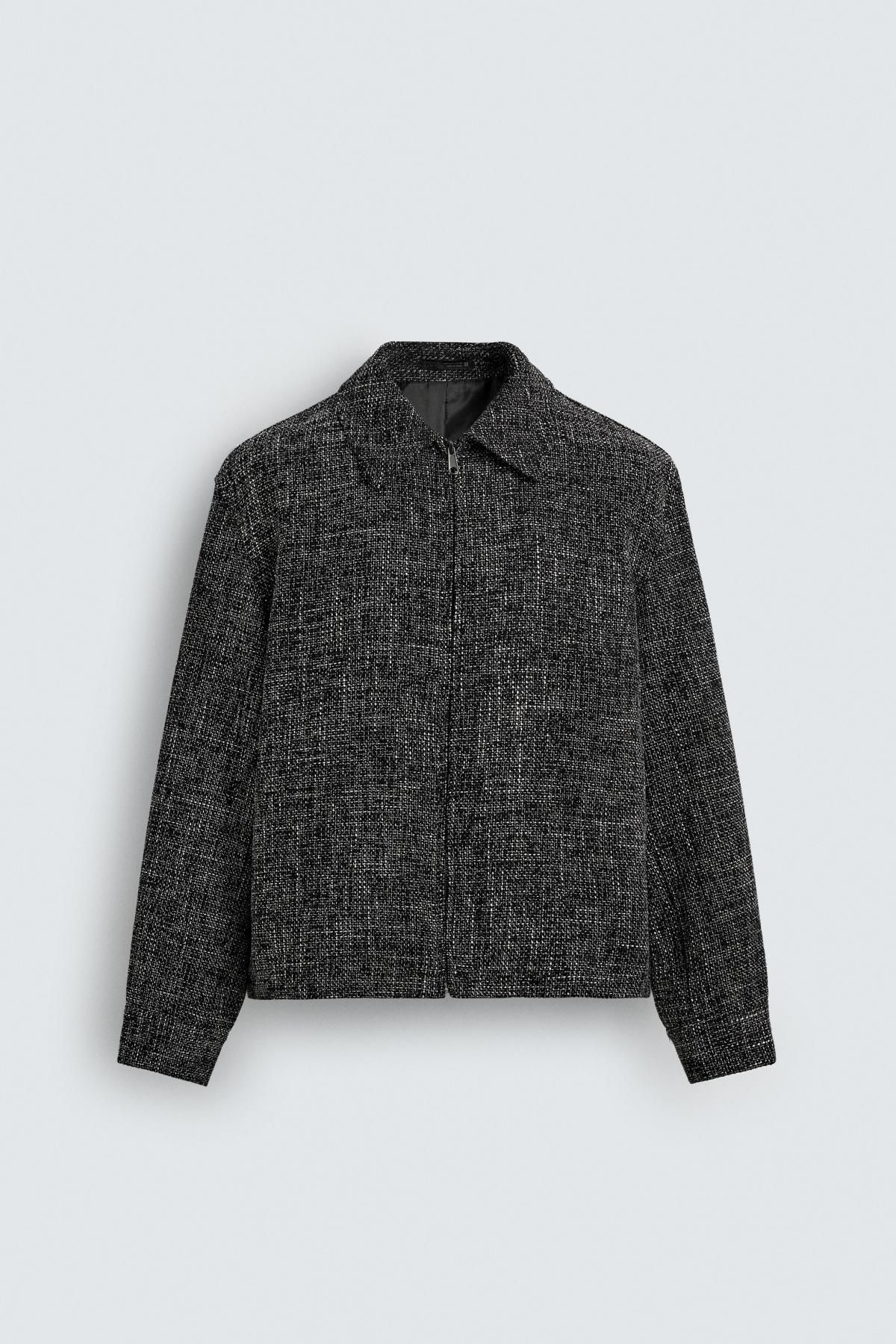 자라 테크니컬 텍스처 집업 오버셔츠 6861/018 BLACK / WHITE - 메인 이미지