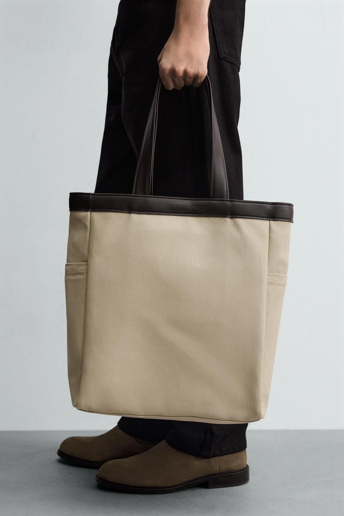 자라 베이직 코튼 토트백 3351/620 BEIGE - 상세 이미지 4