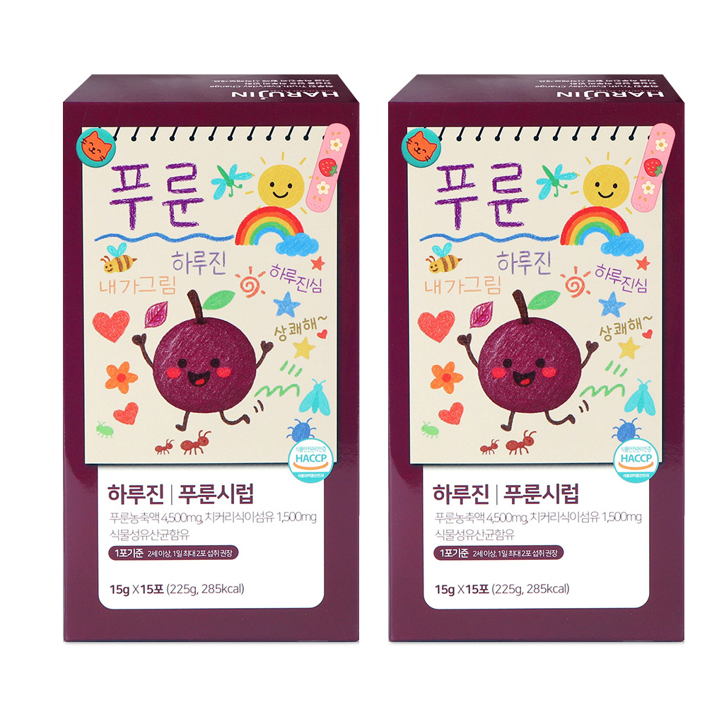 하루진 푸룬 시럽 15gX15포 어린이 푸룬즙 치커리 함유 15포, 2개 - 메인 이미지