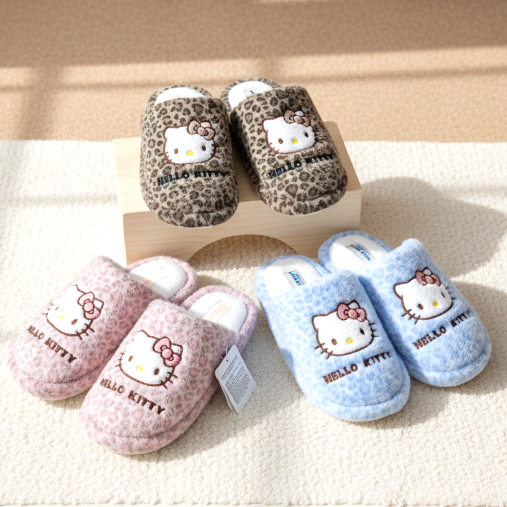키티 털실내화 레오파드 실내슬리퍼 사무실 겨울 방한 룸슈즈 거실화