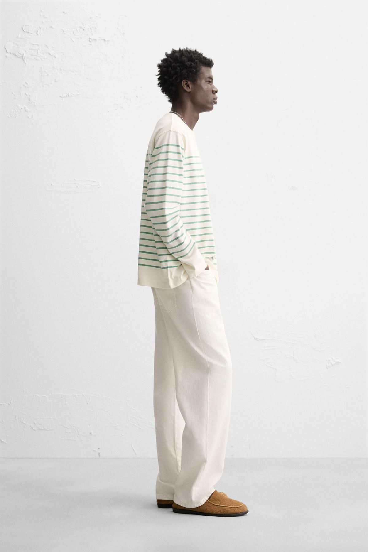 자라 스트라이프 라운드넥 긴팔 티셔츠 1887/301 OYSTER-WHITE - 상세 이미지 5