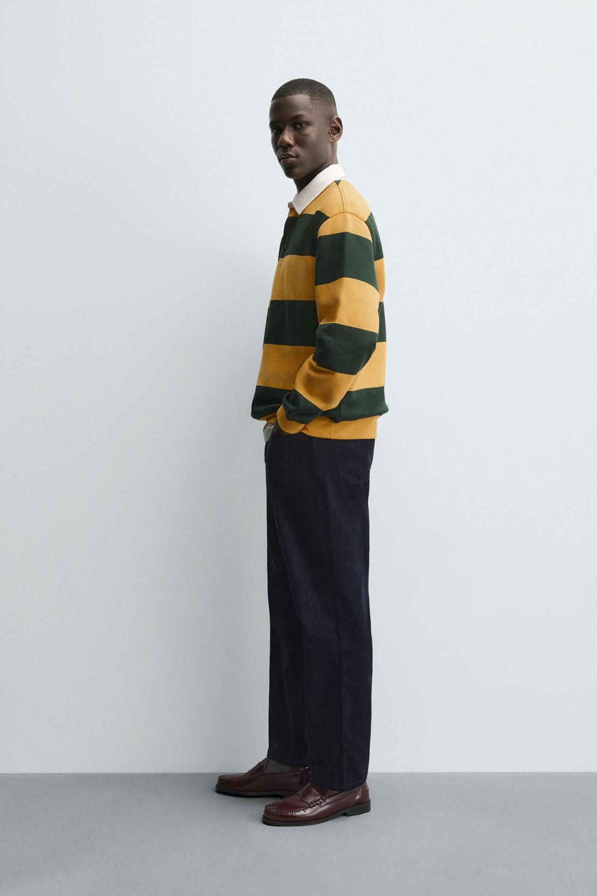 자라 스트라이프 컬러블록 긴팔 폴로 스웨트셔츠 0526/310 GREEN STRIPE - 상세 이미지 5