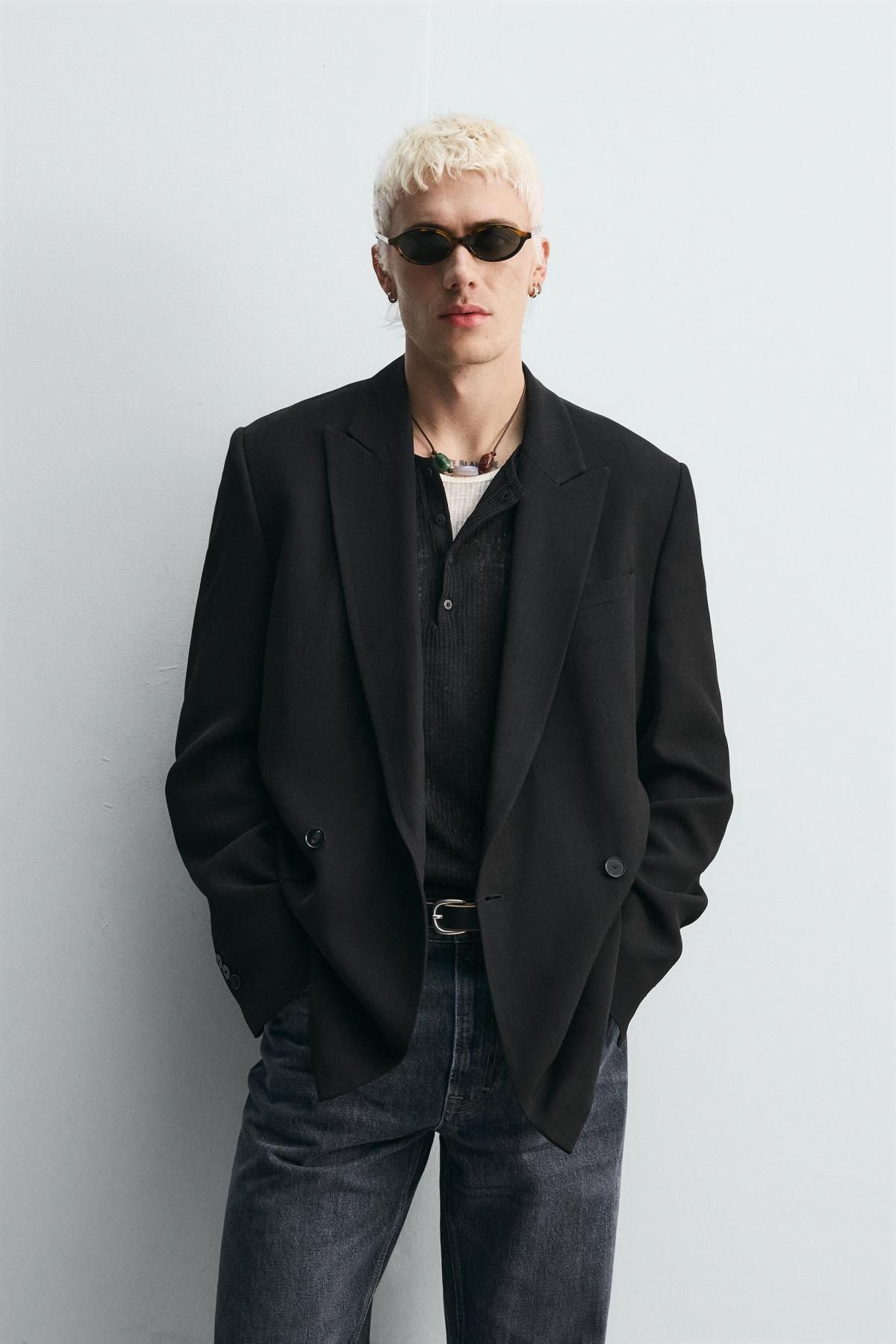 자라 테크니컬 더블브레스트 블랙 블레이저 6400/152 BLACK - 상세 이미지 3