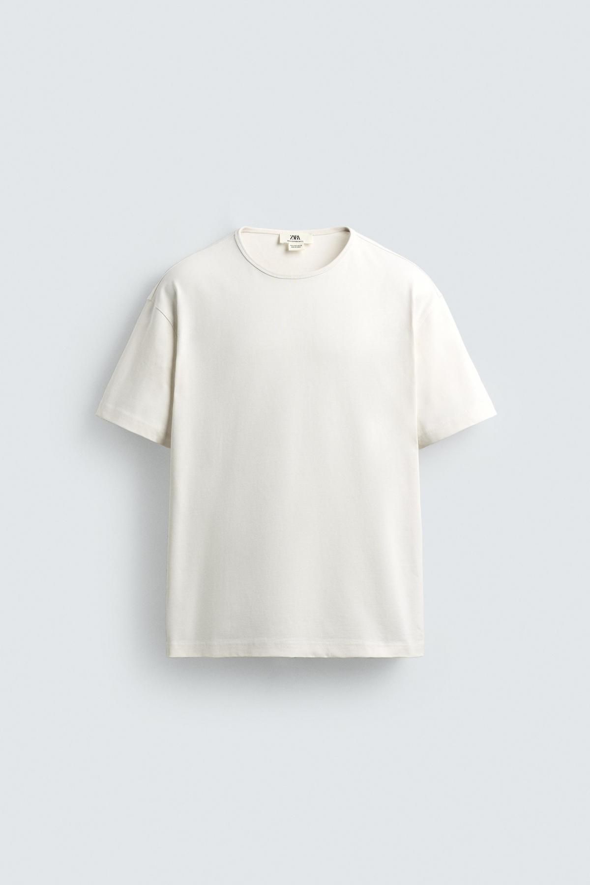 자라 헤비웨이트 컴팩트 코튼 릴렉스핏 반팔 티셔츠 3665/310 OYSTER-WHITE - 메인 이미지