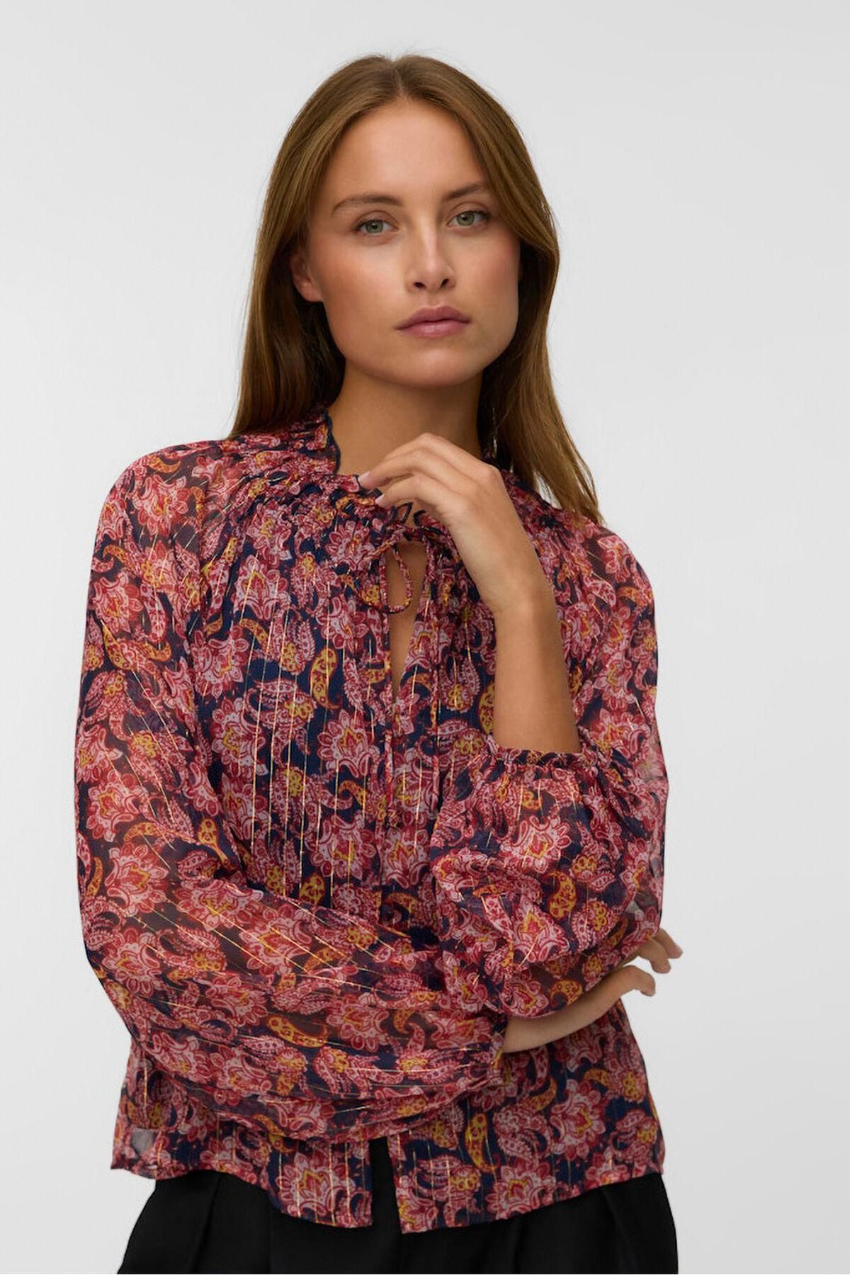 베로모다 플라워 루렉스 쉬폰 블라우스 브이넥 7762344 MULTICOLOR - 상세 이미지 4