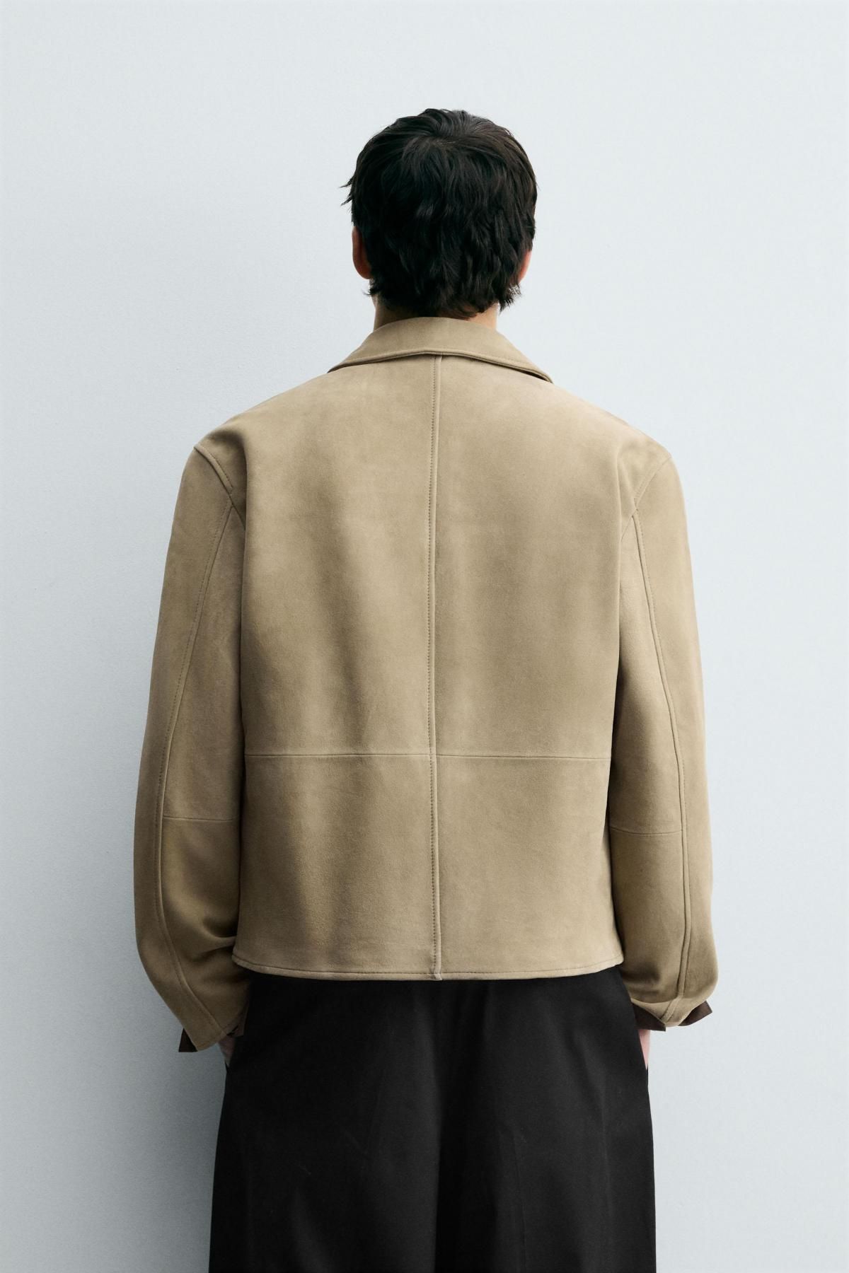 자라 스웨이드 레더 테크니컬 베이지 재킷 5388/280 LIGHT KHAKI - 상세 이미지 4