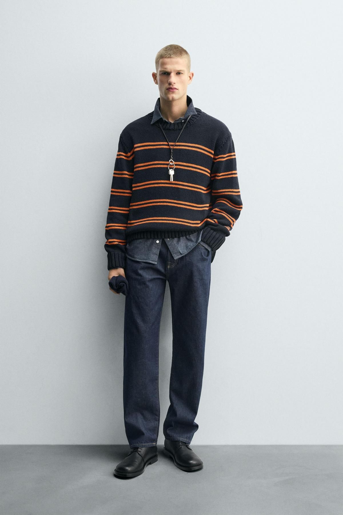 자라 자카드 스트라이프 라운드 니트 스웨터 6771/305 NAVY BLUE - 상세 이미지 2