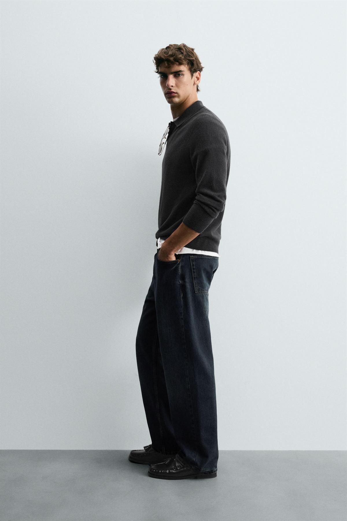 자라 울 캐시미어 테크니컬 긴팔 니트 폴로셔츠 2893/321 ANTHRACITE GREY - 상세 이미지 5