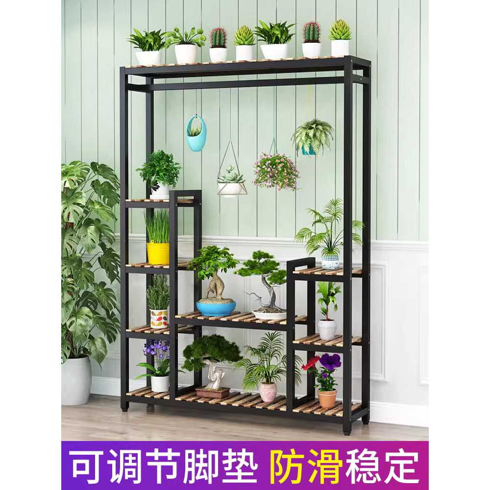 공중식물 진열대 선반 발코니 거치 원목 인테리어 꽃 100x30x205cm - 상세 이미지 3