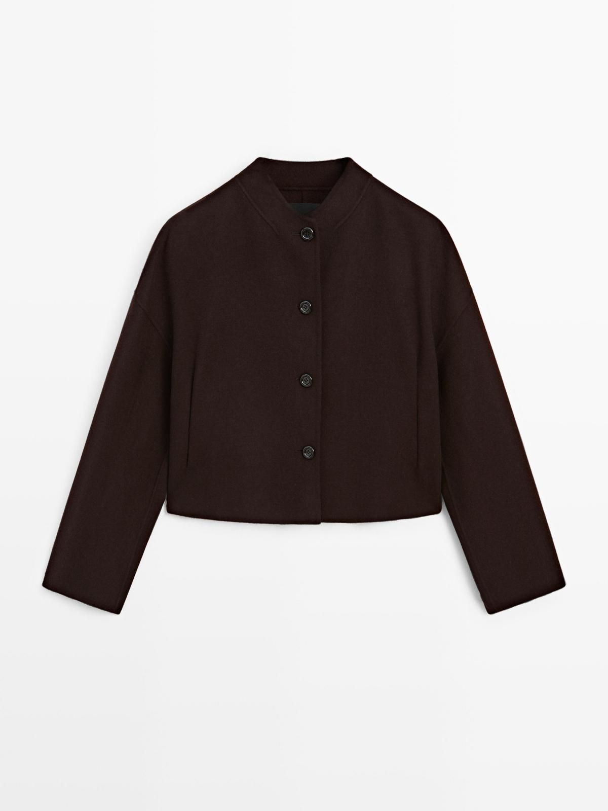 마시모두띠 울 블렌드 하이넥 크롭 자켓 6425/975 BROWN - 상품 이미지