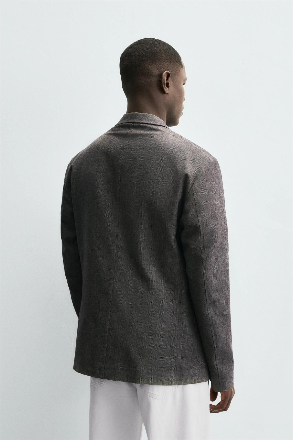 자라 헤링본 테크니컬 텍스처 테일러드 재킷 4980/432 GREY GREEN - 상세 이미지 4