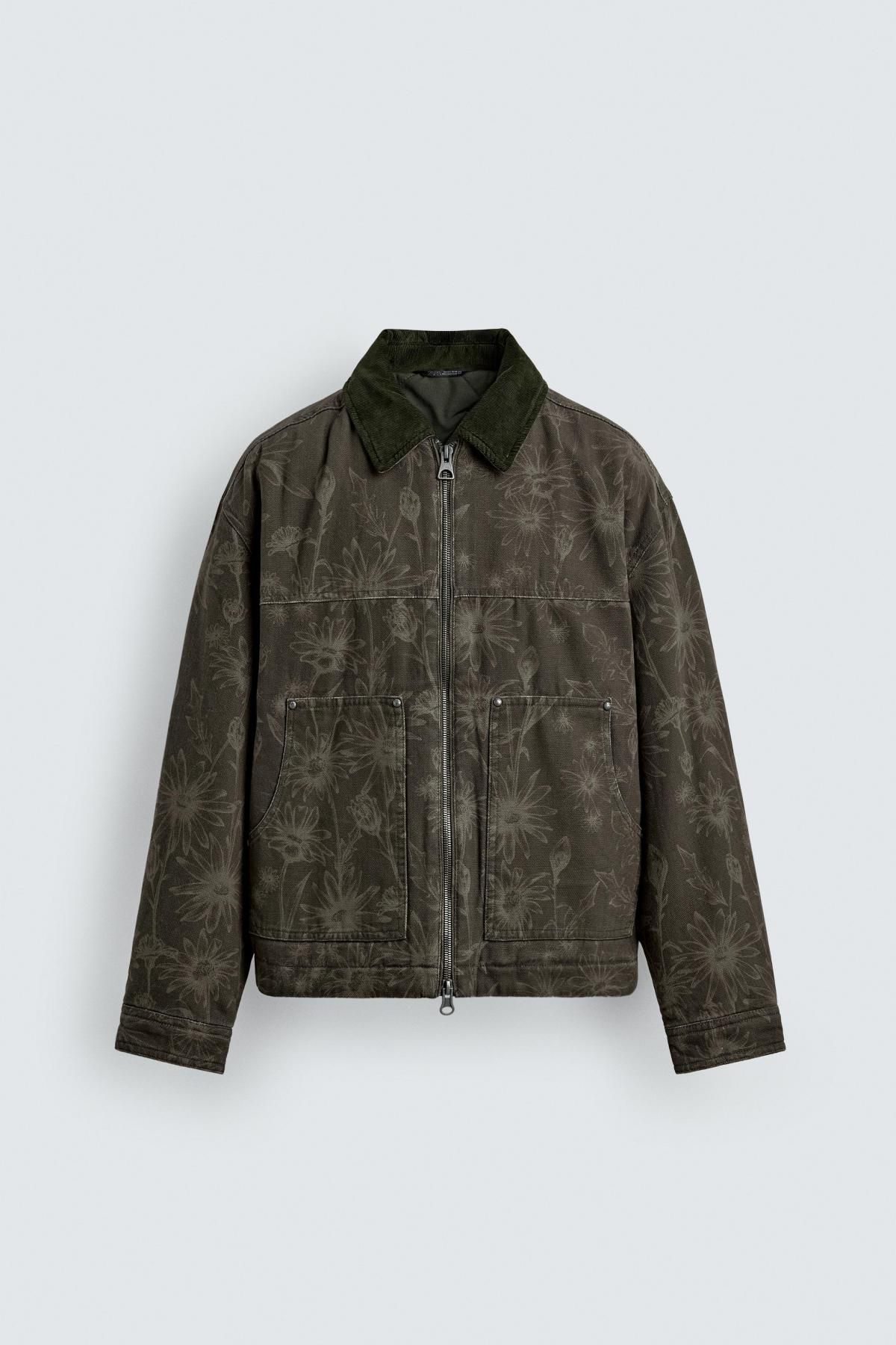 자라 플라워 프린트 코튼 크롭 재킷 3918/303 DARK KHAKI - 상품 이미지