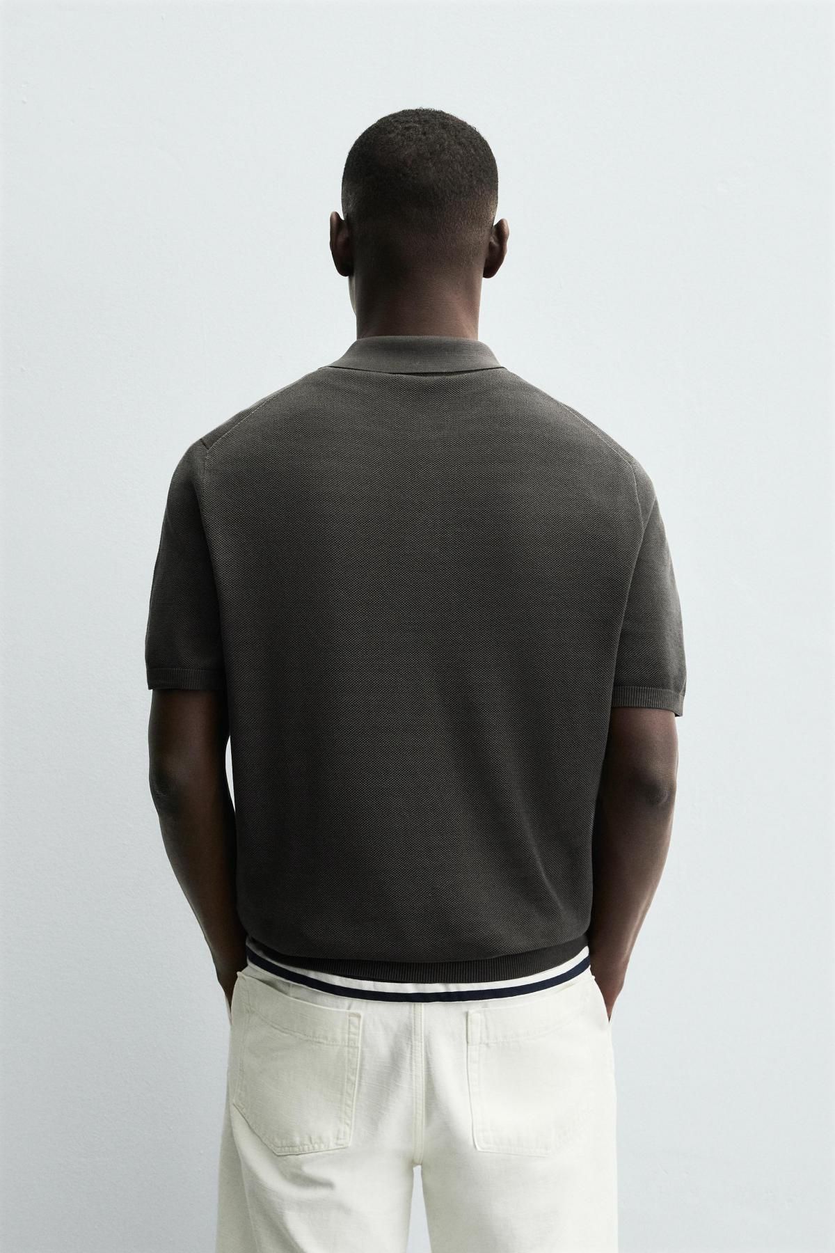 자라 텍스처 테크니컬 니트 반팔 폴로셔츠 3920/306 BROWN / TAUPE - 상세 이미지 4