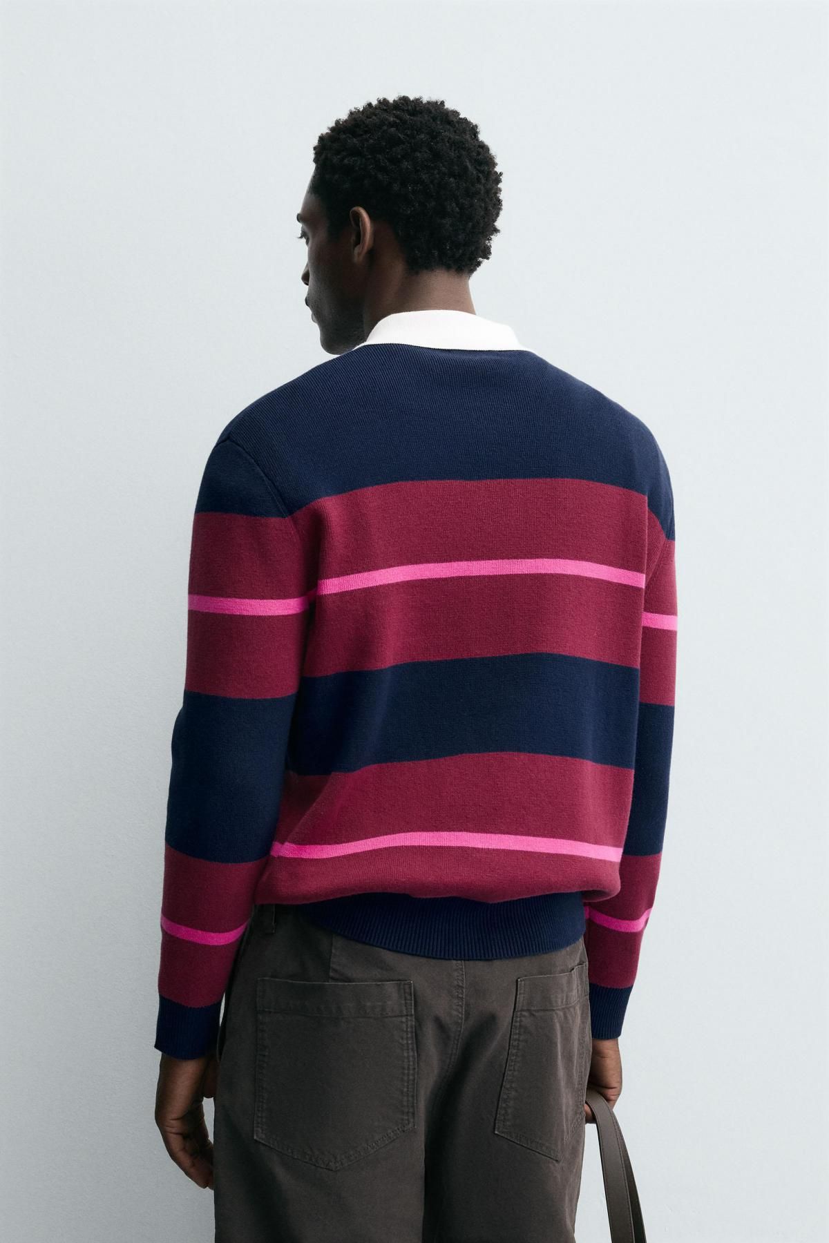 자라 스트라이프 테크니컬 니트 긴팔 폴로셔츠 4938/315 STRIPED - 상세 이미지 4