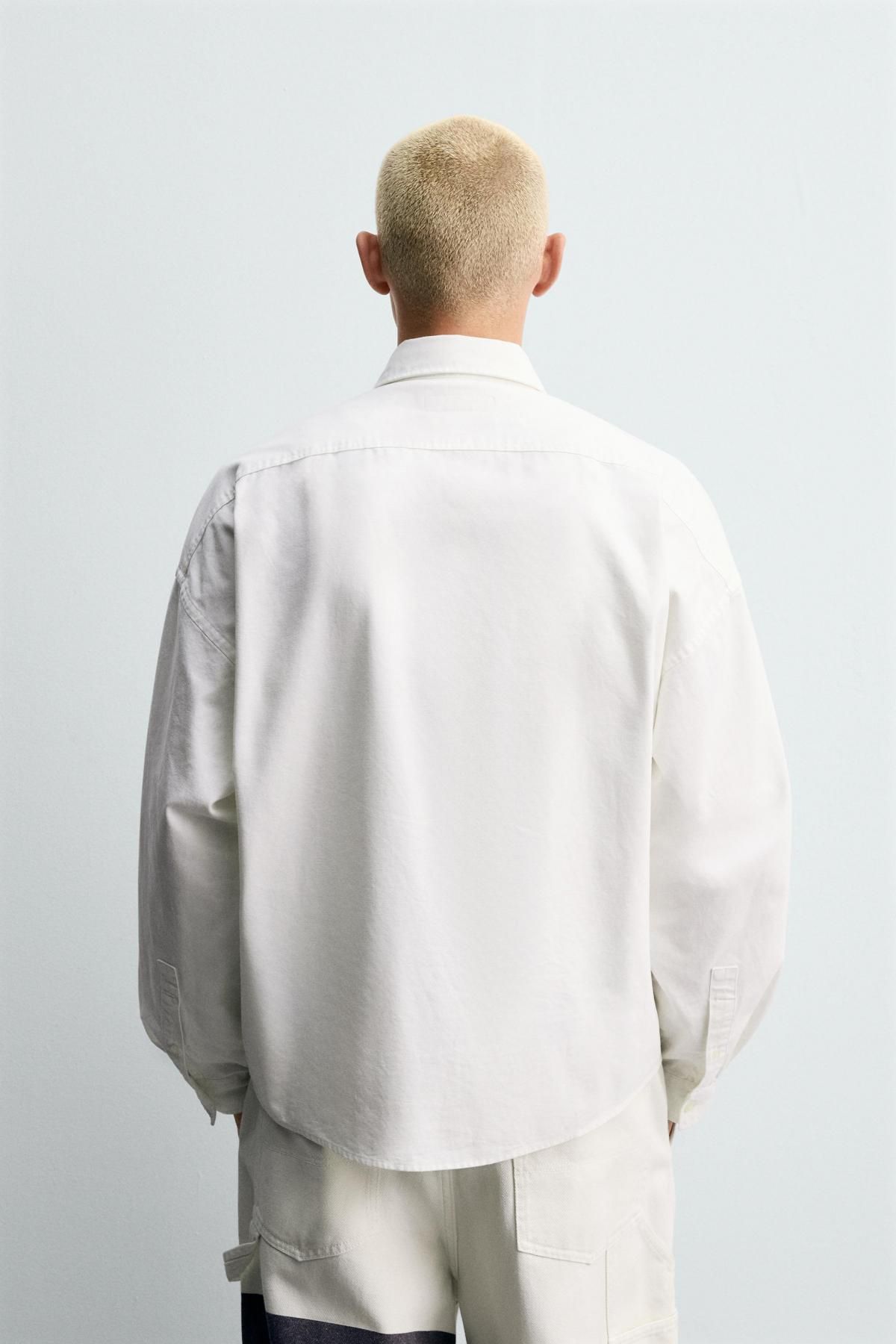 자라 릴랙스핏 패치 옥스포드 셔츠 X 챔피온 1063/363 WHITE - 상세 이미지 4