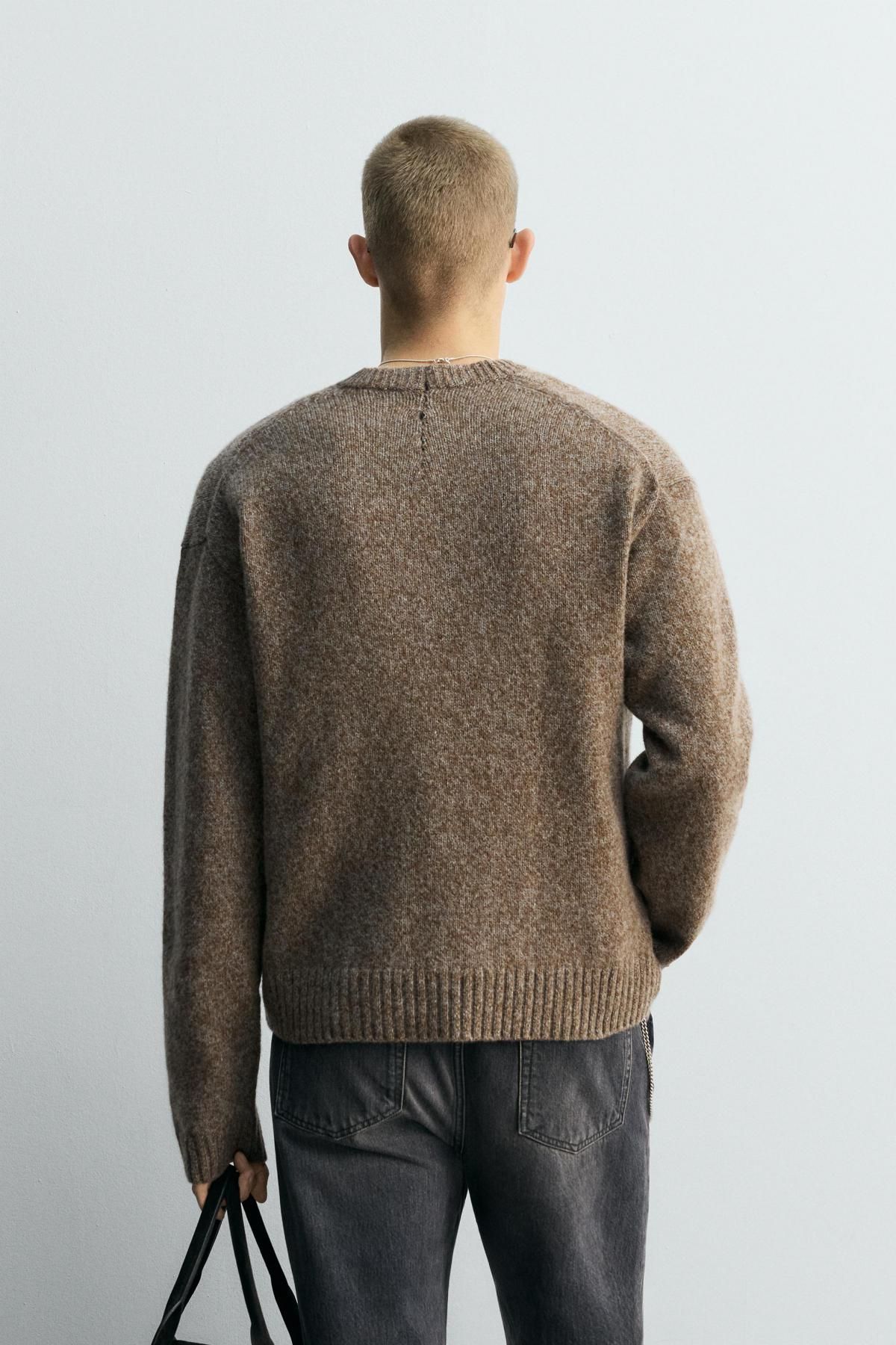자라 멜란지 울 블렌드 브이넥 니트 스웨터 2129/300 BROWN - 상세 이미지 4