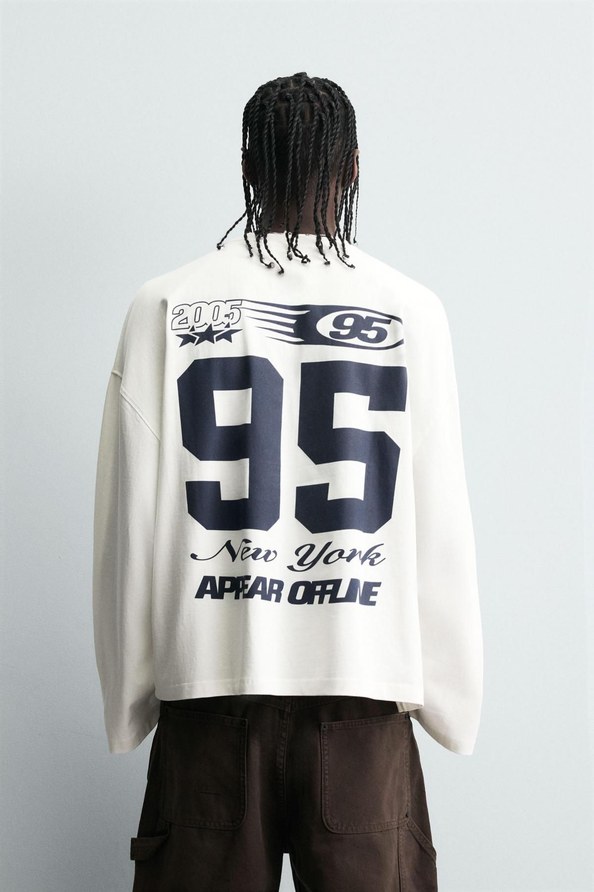 자라 스트리트 박시핏 텍스트 프린트 긴팔 티셔츠 3665/320 OYSTER-WHITE - 상세 이미지 4