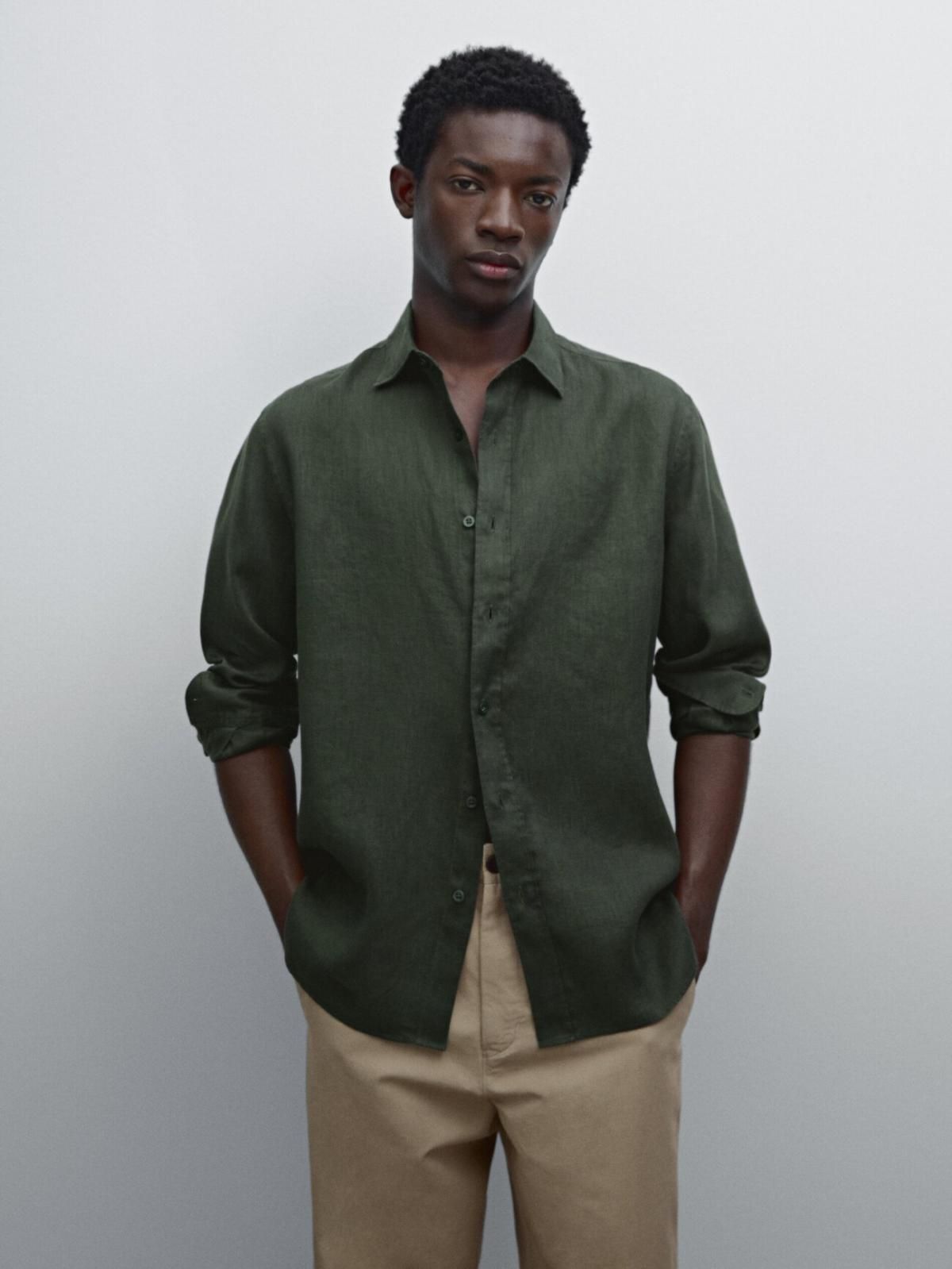 마시모두띠 100 리넨 셔츠 0100/777 DARK GREEN - 상세 이미지 3