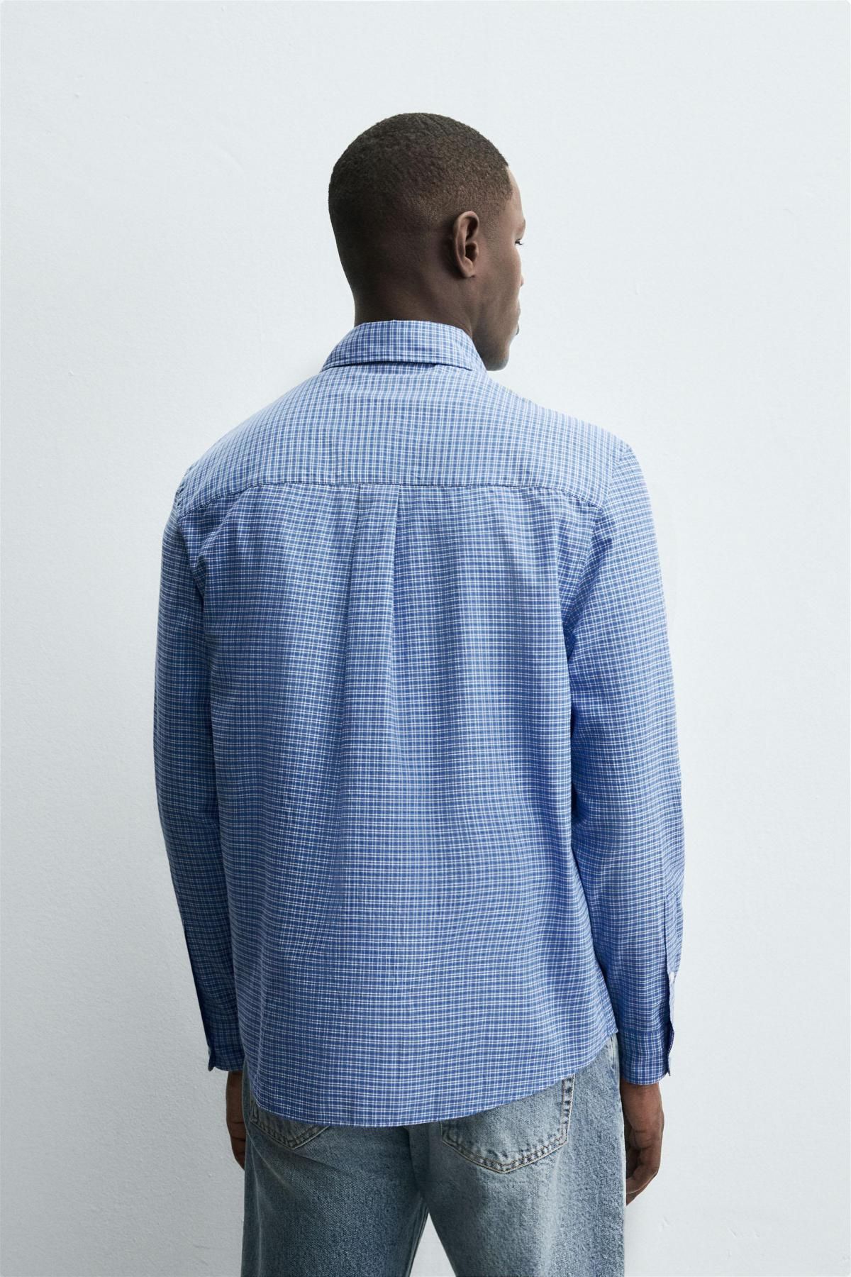 자라 체크 코튼블렌드 포켓 긴팔 셔츠 7545/001 BLUE/WHITE - 상세 이미지 4