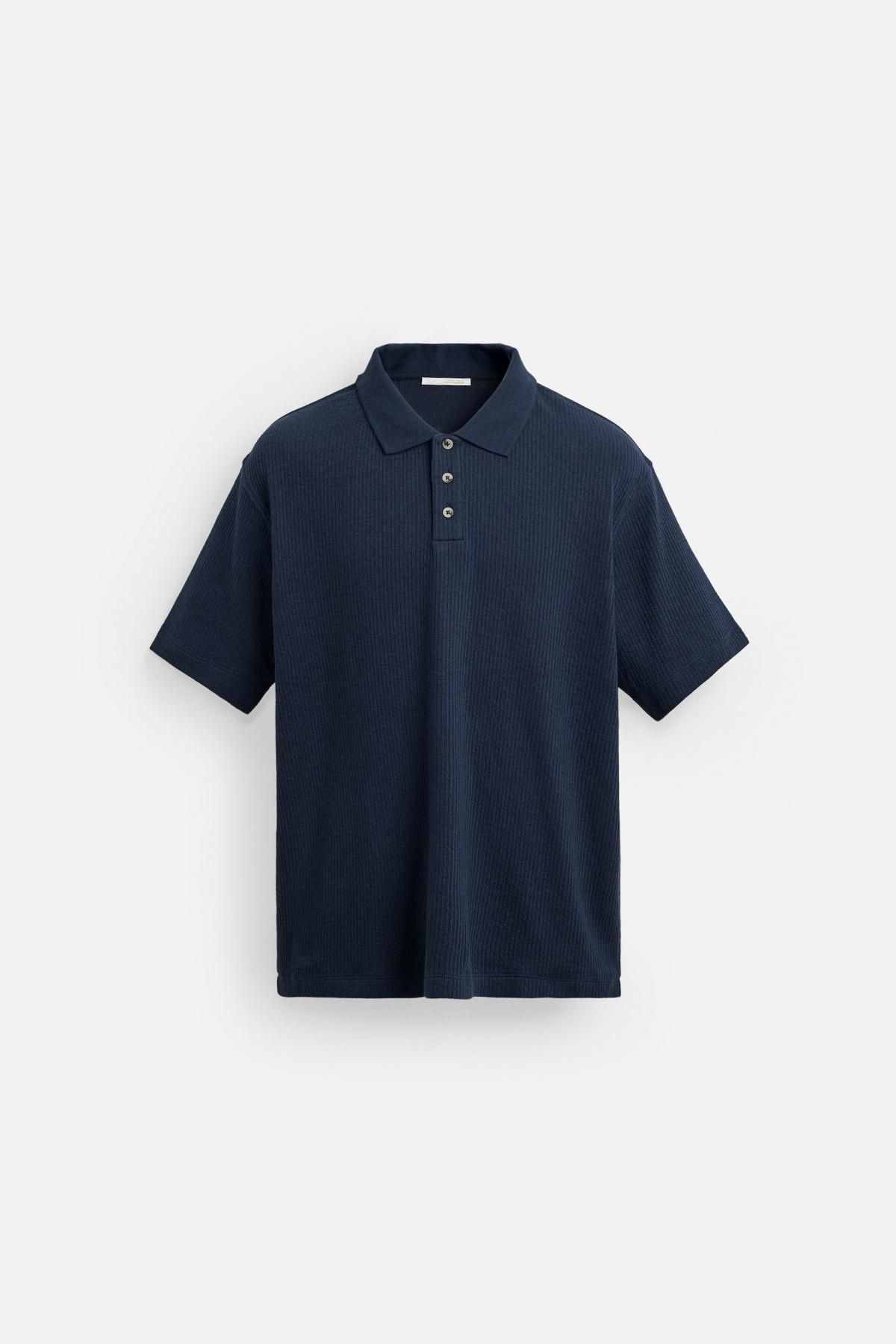 자라 베이직 테크니컬 버티컬 텍스처 반팔 폴로셔츠 0526/405 NAVY BLUE - 상품 이미지