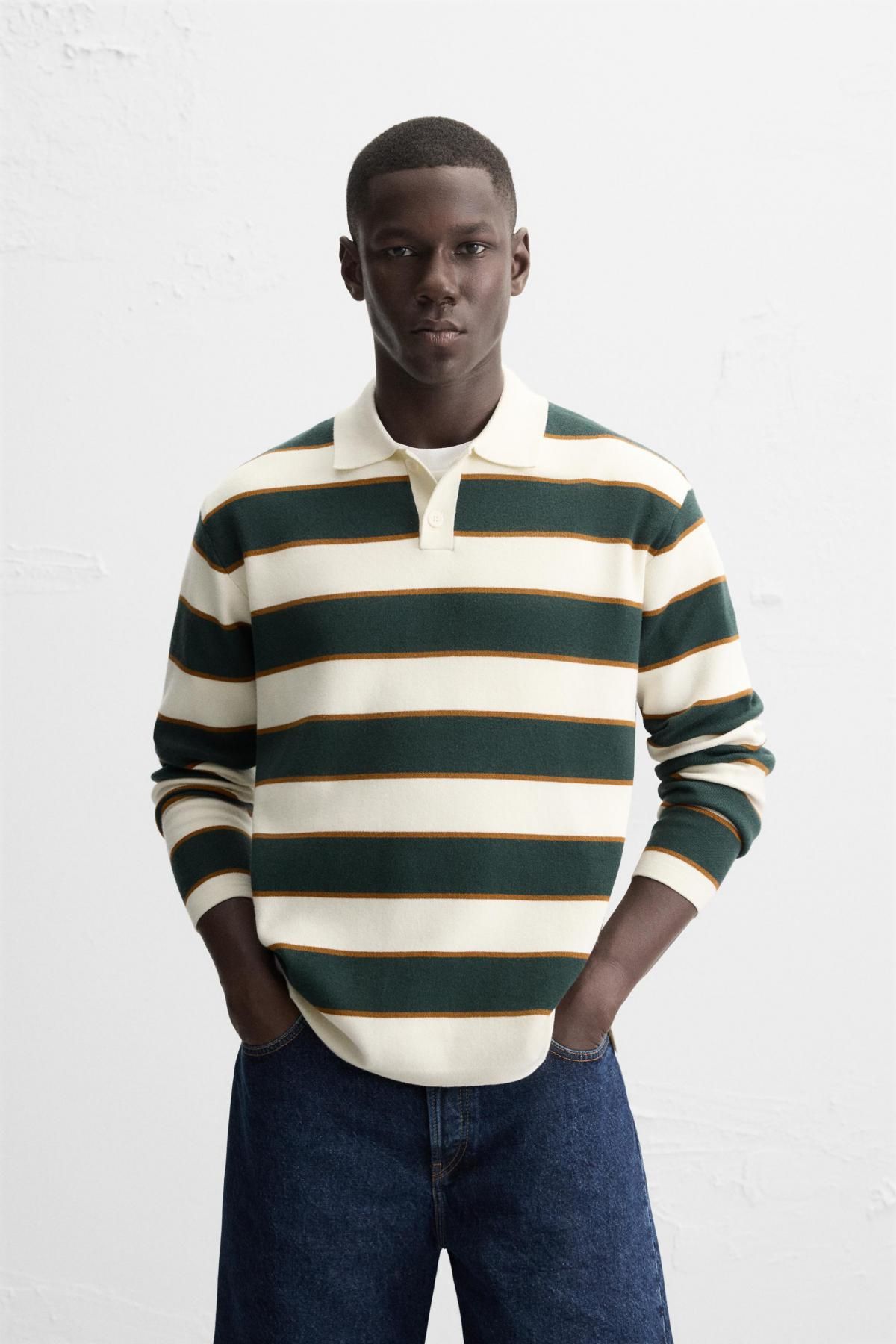자라 스트라이프 소프트 니트 폴로 셔츠 5536/320 GREEN STRIPE - 상세 이미지 3