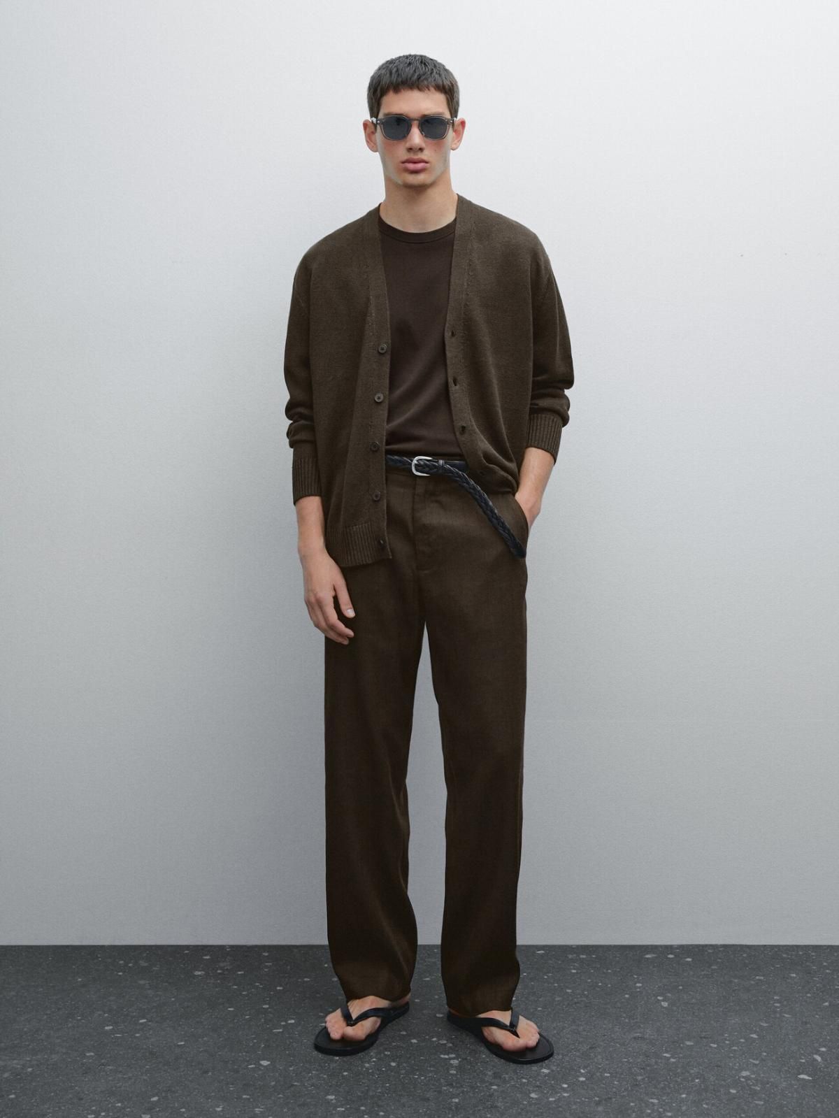 마시모두띠 프리미엄 리넨블렌드 브이넥 니트 카디건 0956/203 BROWN - 상세 이미지 2