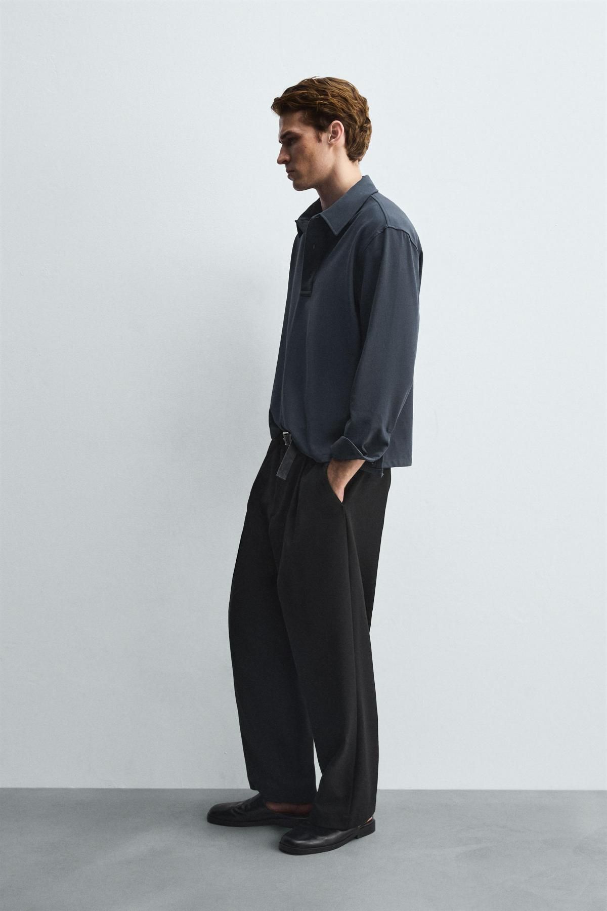 자라 테크니컬 루즈핏 긴팔 폴로셔츠 7484/639 CHARCOAL GREY - 상세 이미지 5