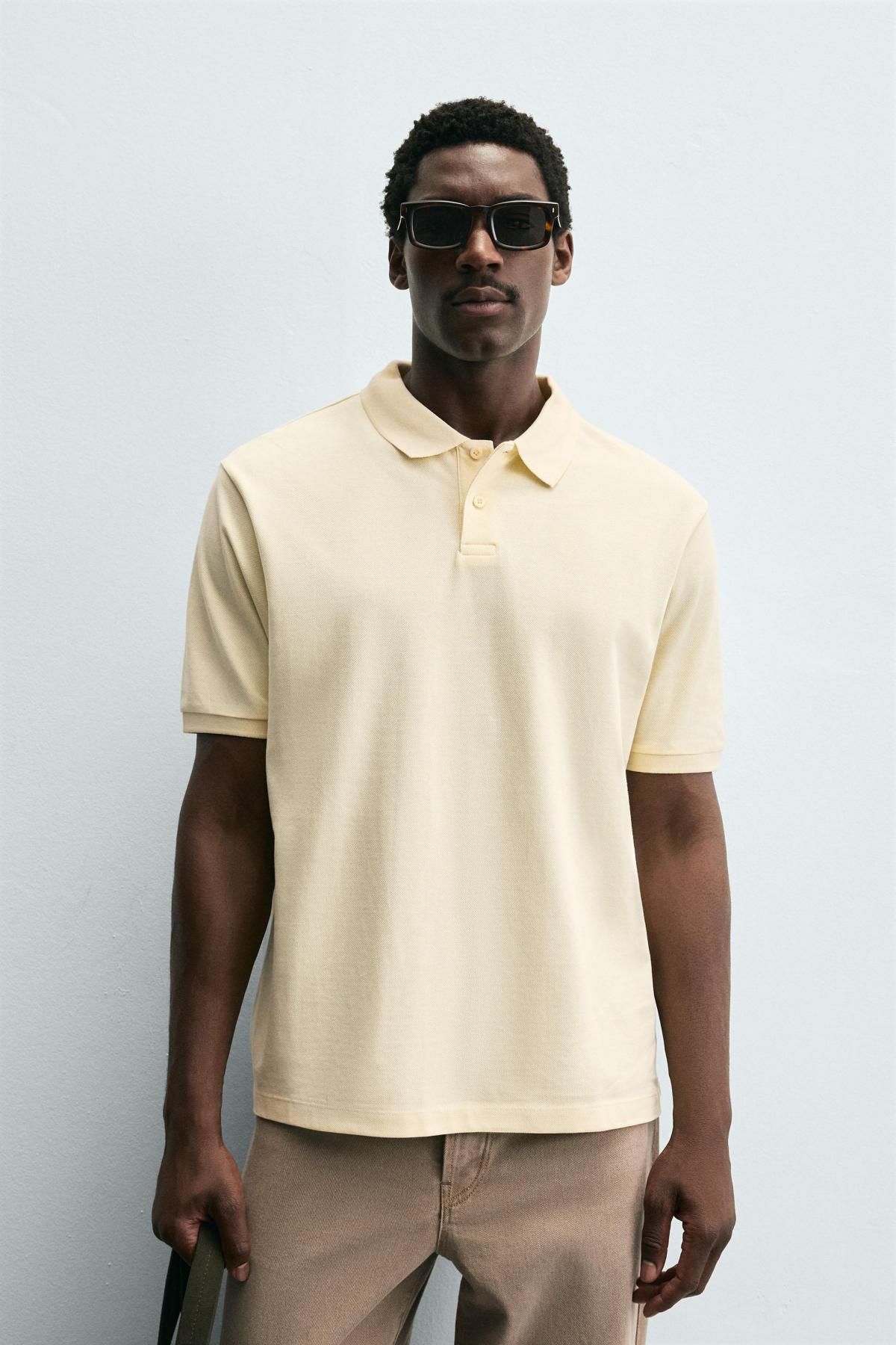 자라 레귤러핏 워시드 피케 텍스처 반팔 폴로셔츠 9240/410 PASTEL YELLOW - 상세 이미지 3
