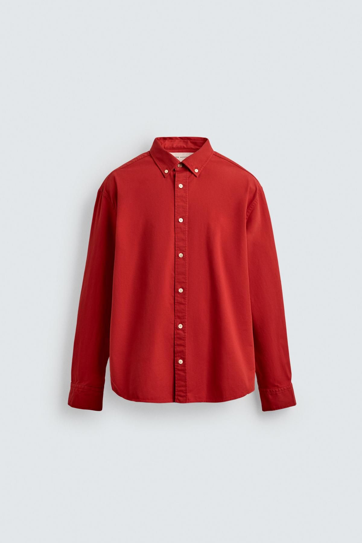 자라 레드 컴팩트 코튼 릴랙스핏 긴팔 셔츠 7563/195 RED - 메인 이미지
