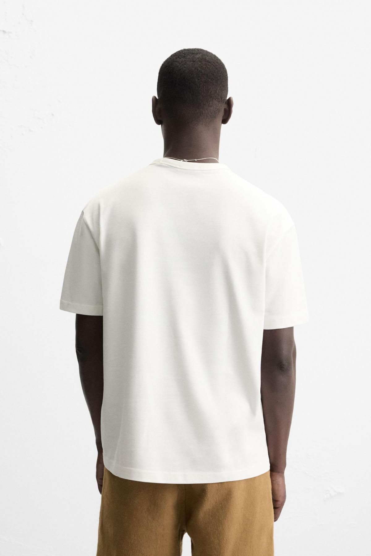 자라 헤비웨이트 립 컴팩트 코튼 반팔 티셔츠 4087/300 OYSTER-WHITE - 상세 이미지 4