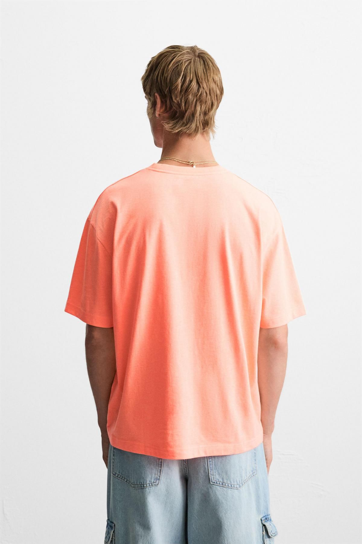 자라 코랄 자수 레터링 반팔 티셔츠 1165/305 NEON ORANGE - 상세 이미지 4