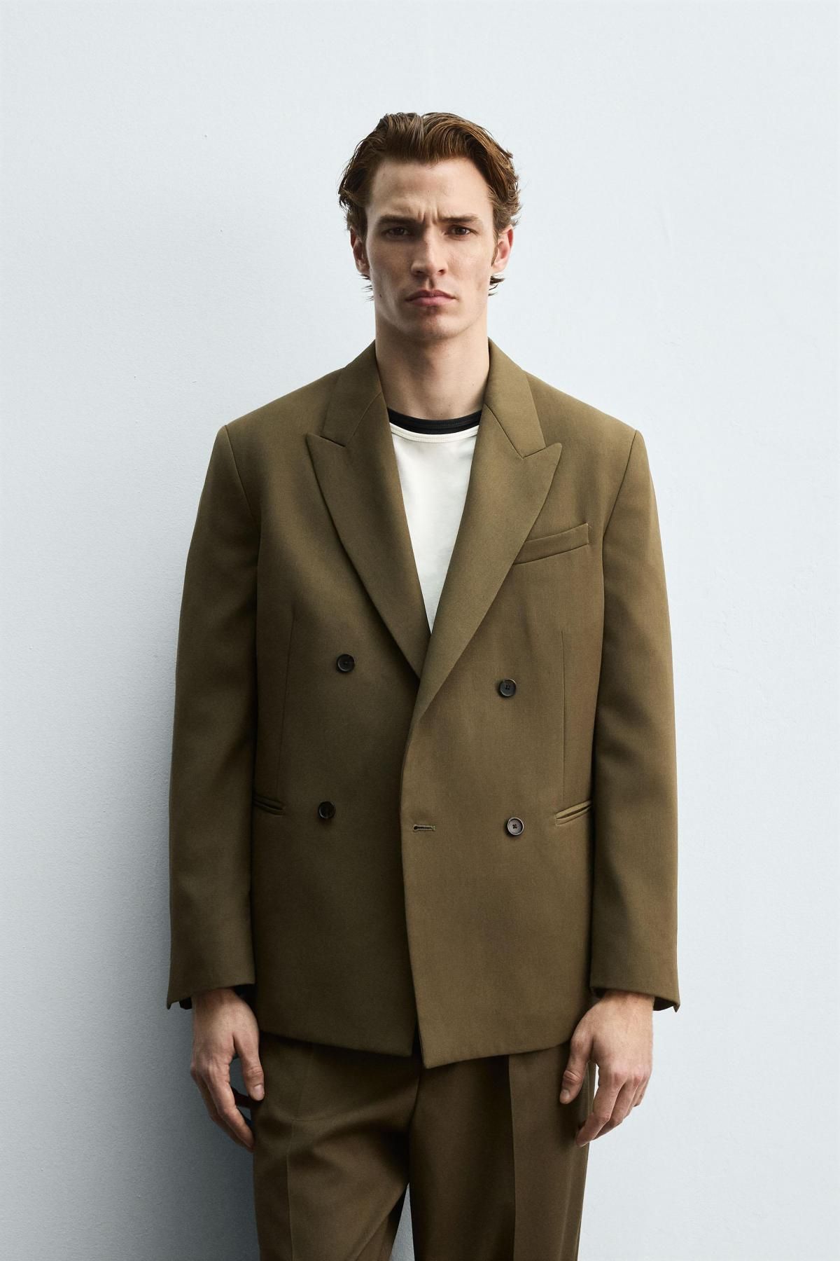 자라 테크니컬 더블브레스트 테일러드 재킷 5788/203 DARK OLIVE - 상세 이미지 3