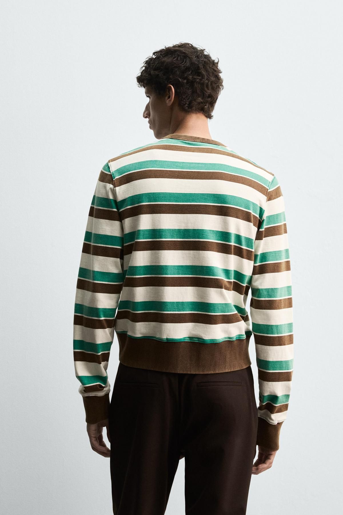 자라 스트라이프 코튼 긴팔 티셔츠 X 해리 램버트 디즈니 1887/302 BROWN / GREEN - 상세 이미지 4