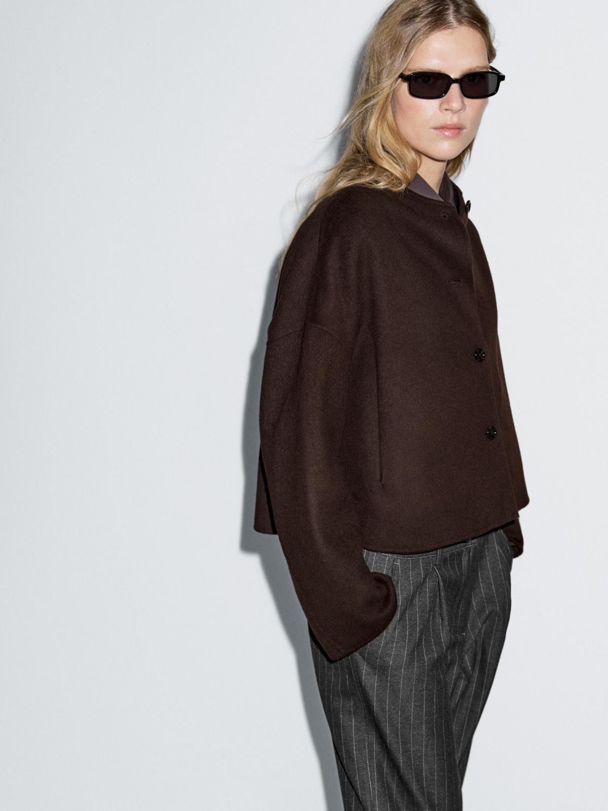 마시모두띠 울 블렌드 하이넥 크롭 자켓 6425/975 BROWN - 상세 이미지 4