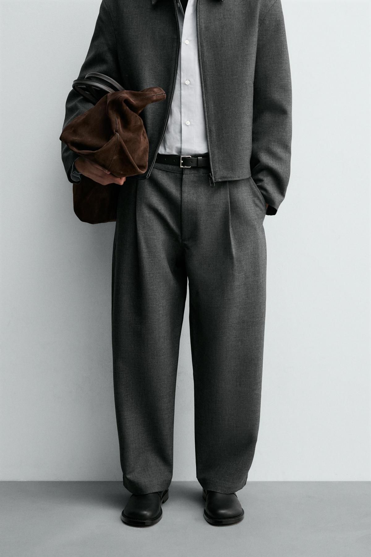 자라 와이드 벌룬핏 테크니컬 울 슬랙스 팬츠 5854/180 GREY MARL - 메인 이미지