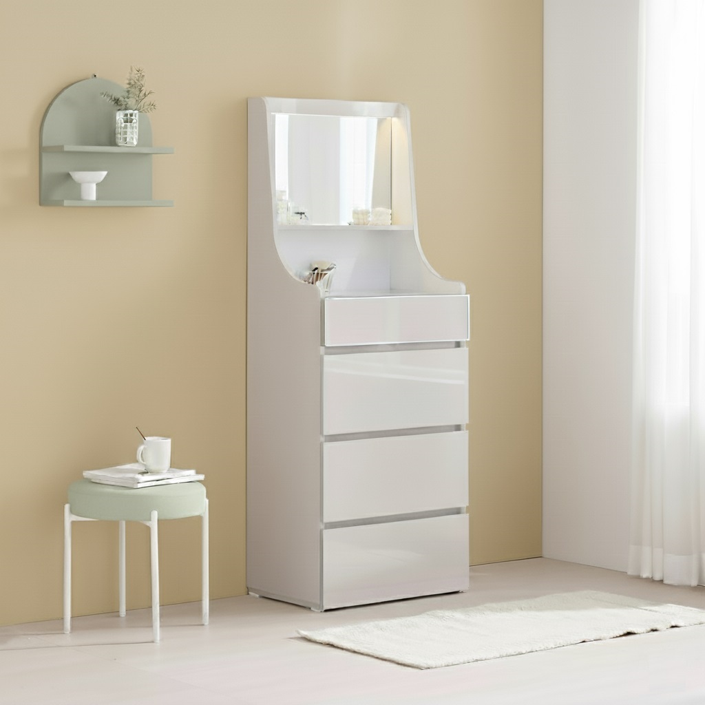 라시드 미니화장대 아일랜드 서랍 수납형 거울 LED 실버, 600x410x1675mm - 상세 이미지 4