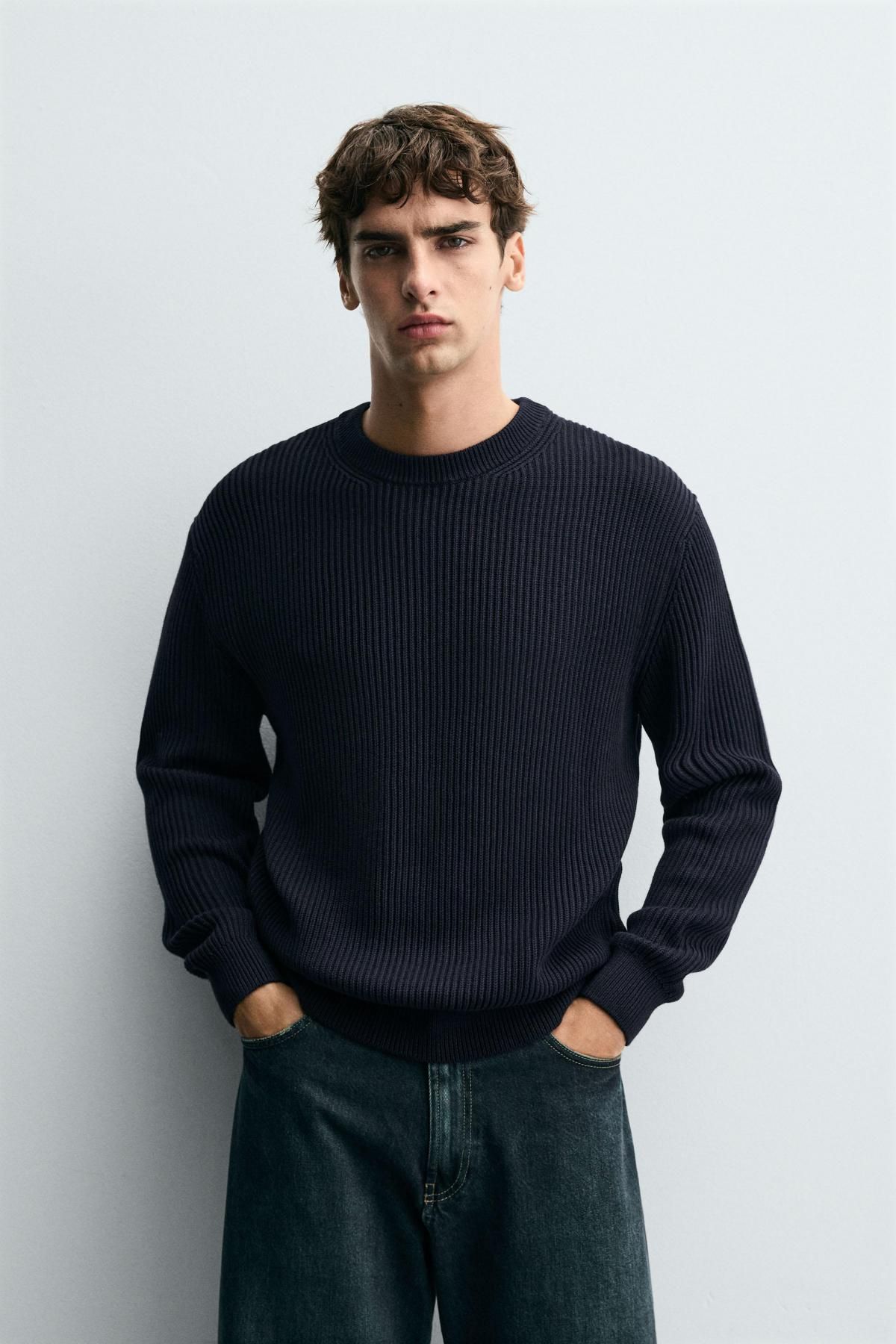 자라 골지 텍스처 라운드 니트 스웨터 3284/305 NAVY BLUE - 상세 이미지 3
