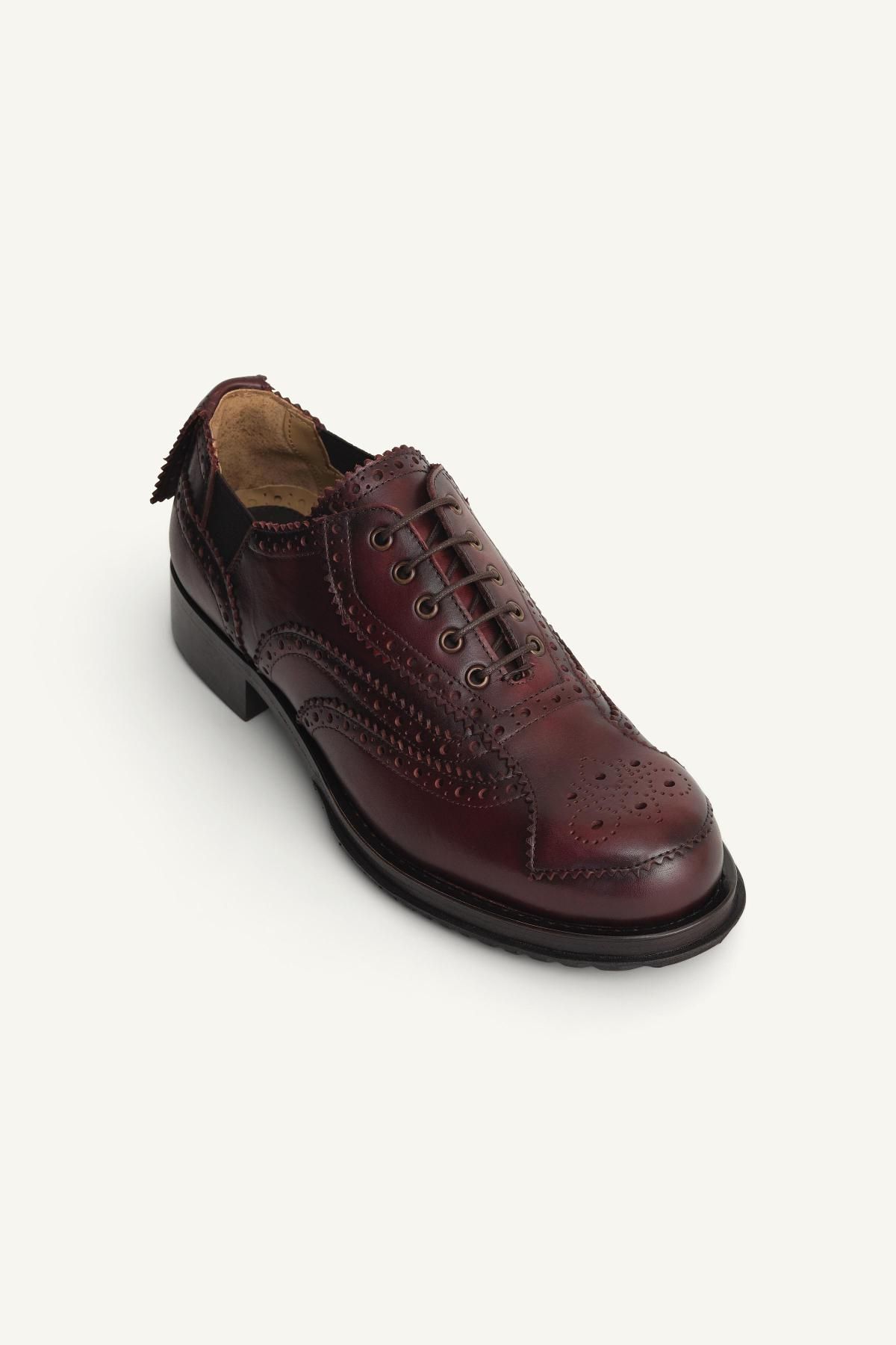 자라 한정판 클래식 브로그 레더 슈즈 2467/620 BURGUNDY RED - 상세 이미지 3