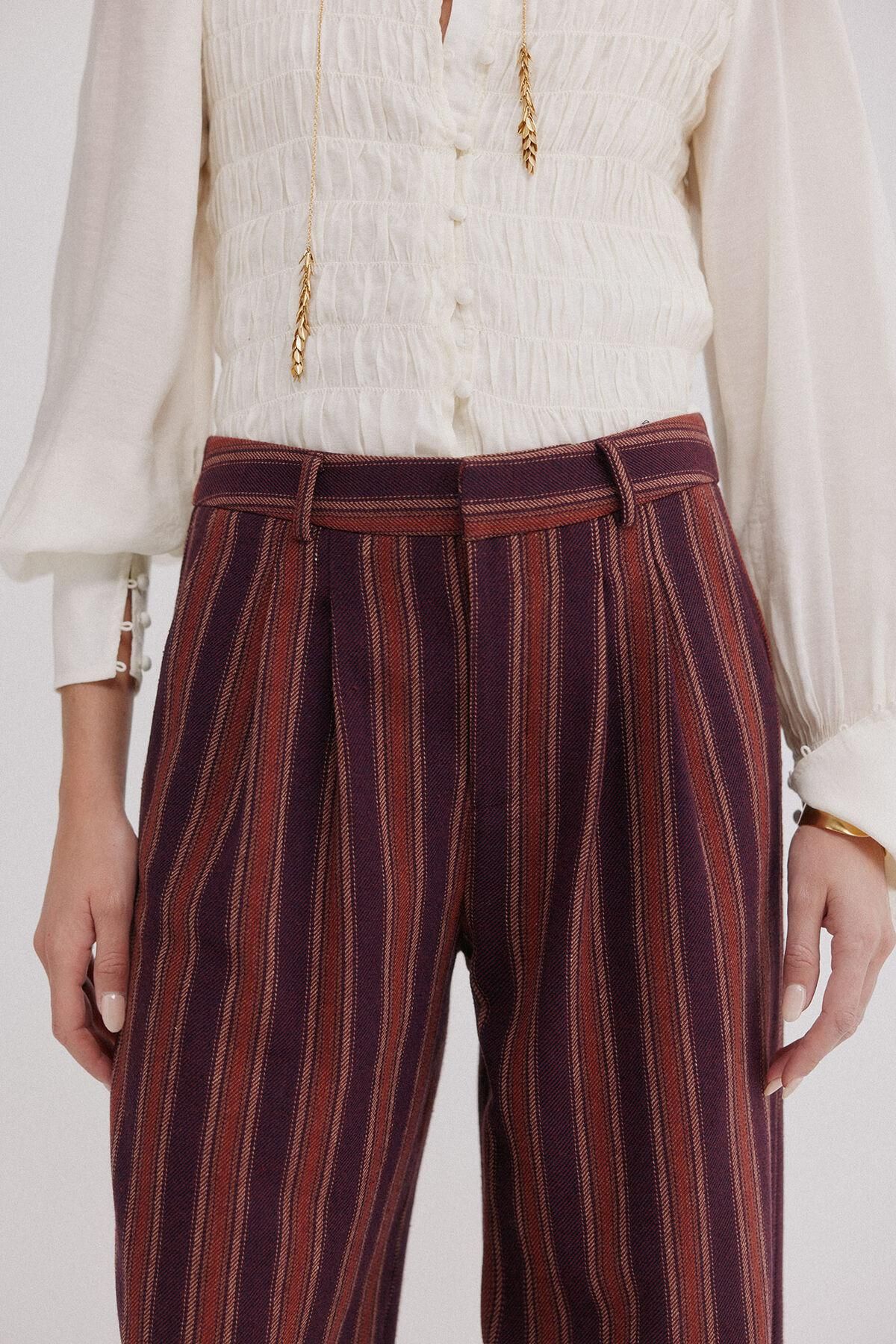 호스 인트로피아 스트라이프 와이드 슬랙스 팬츠 6542845 GRANATE - 상세 이미지 4