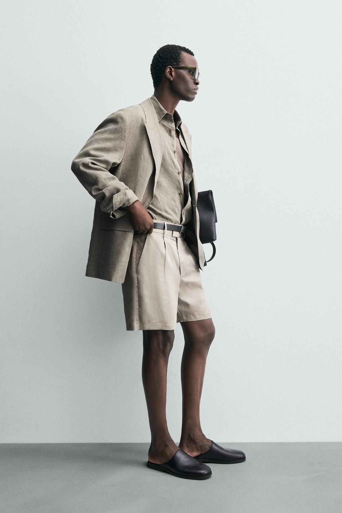 자라 릴랙스핏 테크니컬 플리츠 버뮤다 반바지 6861/398 MINK - 상세 이미지 5